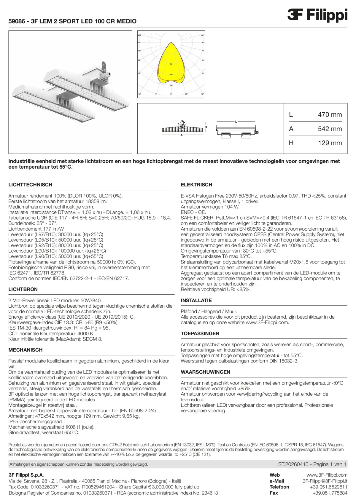 59086 - 3F LEM 2 SPORT LED 100 CR MEDIO - Datasheet - nl