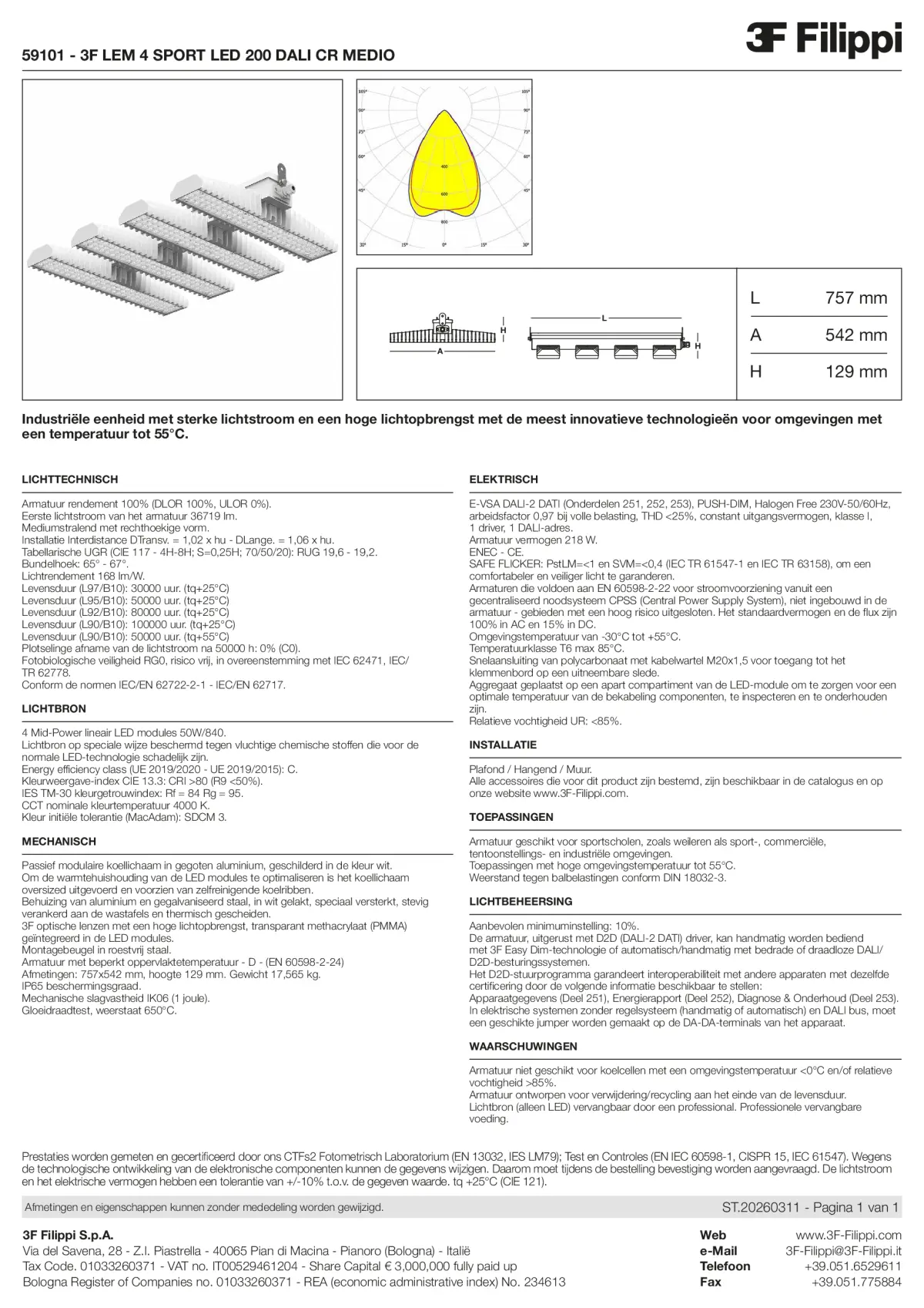 59101 - 3F LEM 4 SPORT LED 200 DALI CR MEDIO - Datasheet - nl