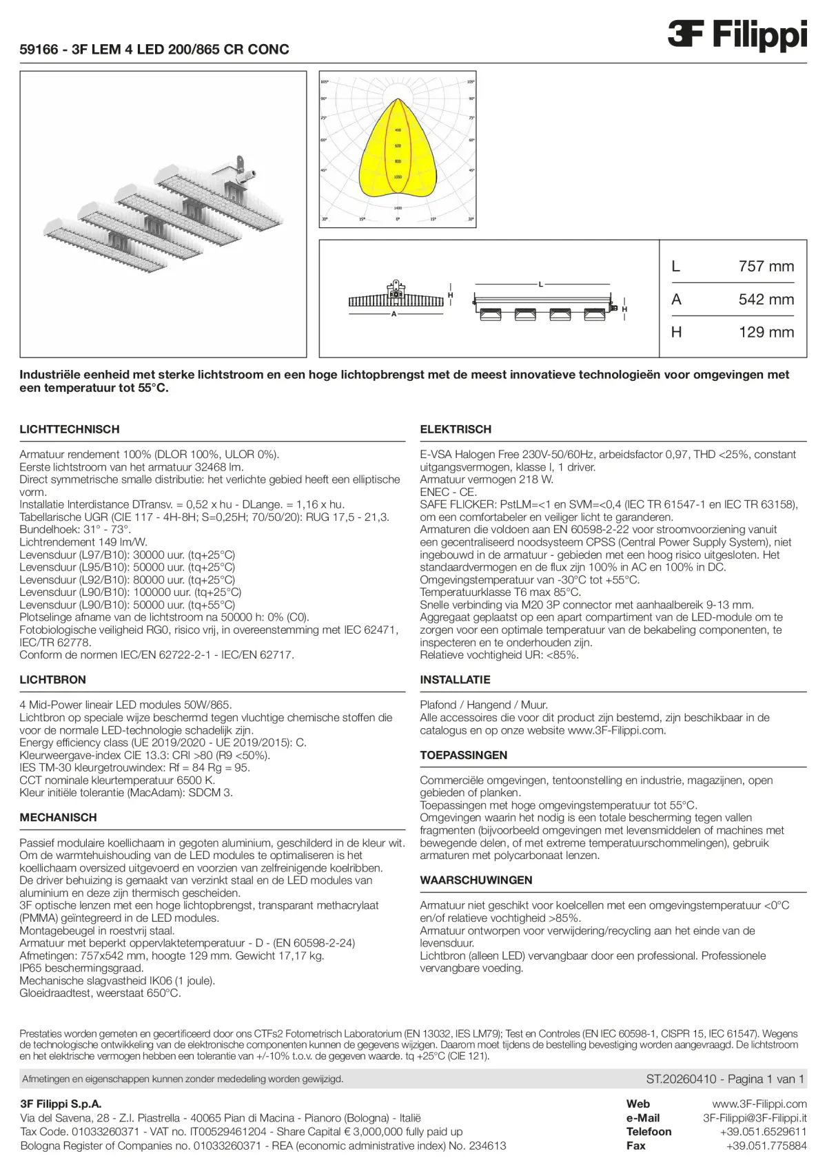 59166 - 3F LEM 4 LED 200-865 CR CONC - Datasheet - nl