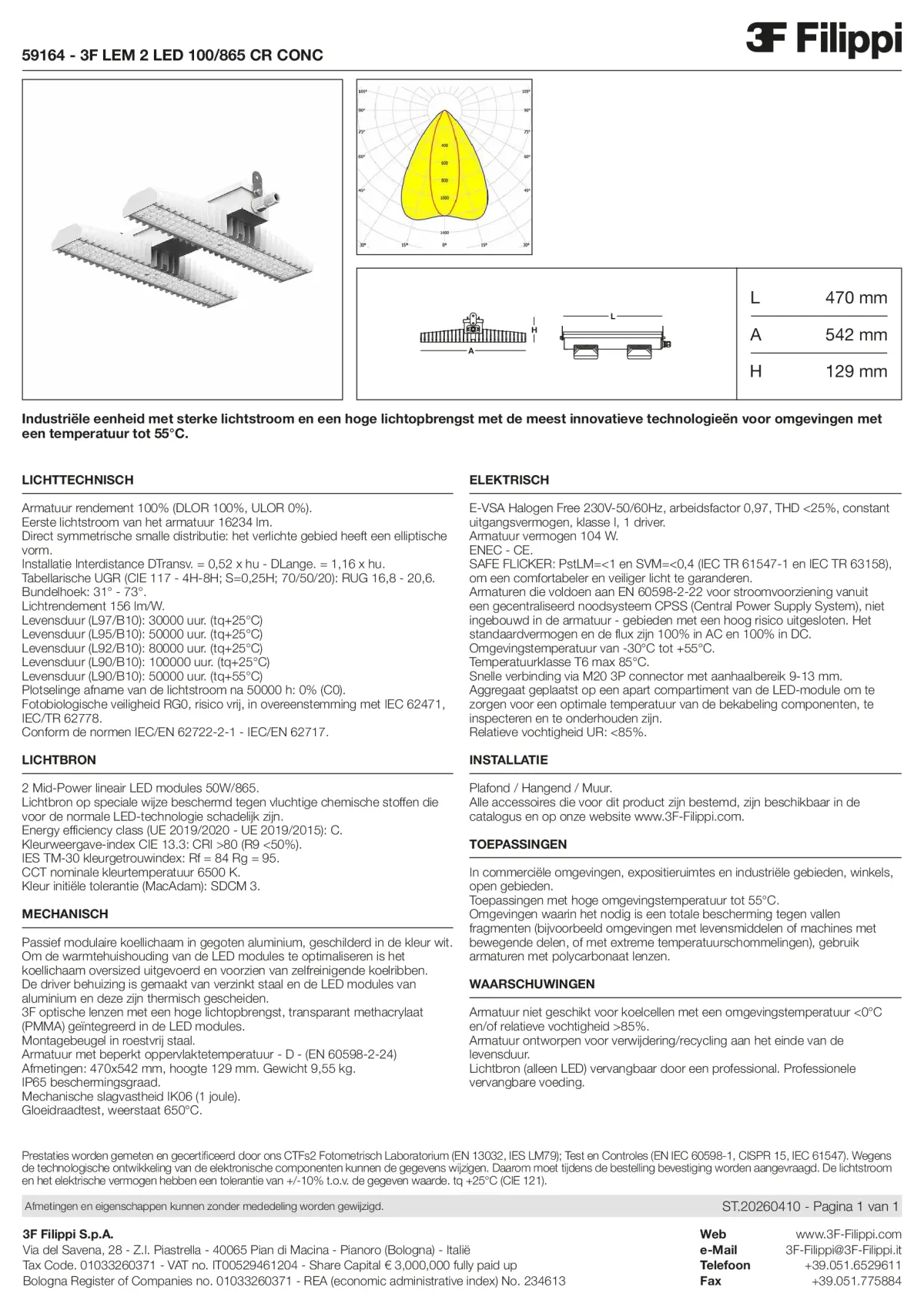 59164 - 3F LEM 2 LED 100-865 CR CONC - Datasheet - nl