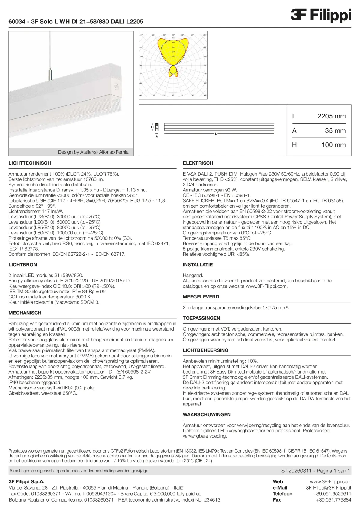 60034 - 3F Solo L WH DI 21+58-830 DALI L2205 - Datasheet - nl