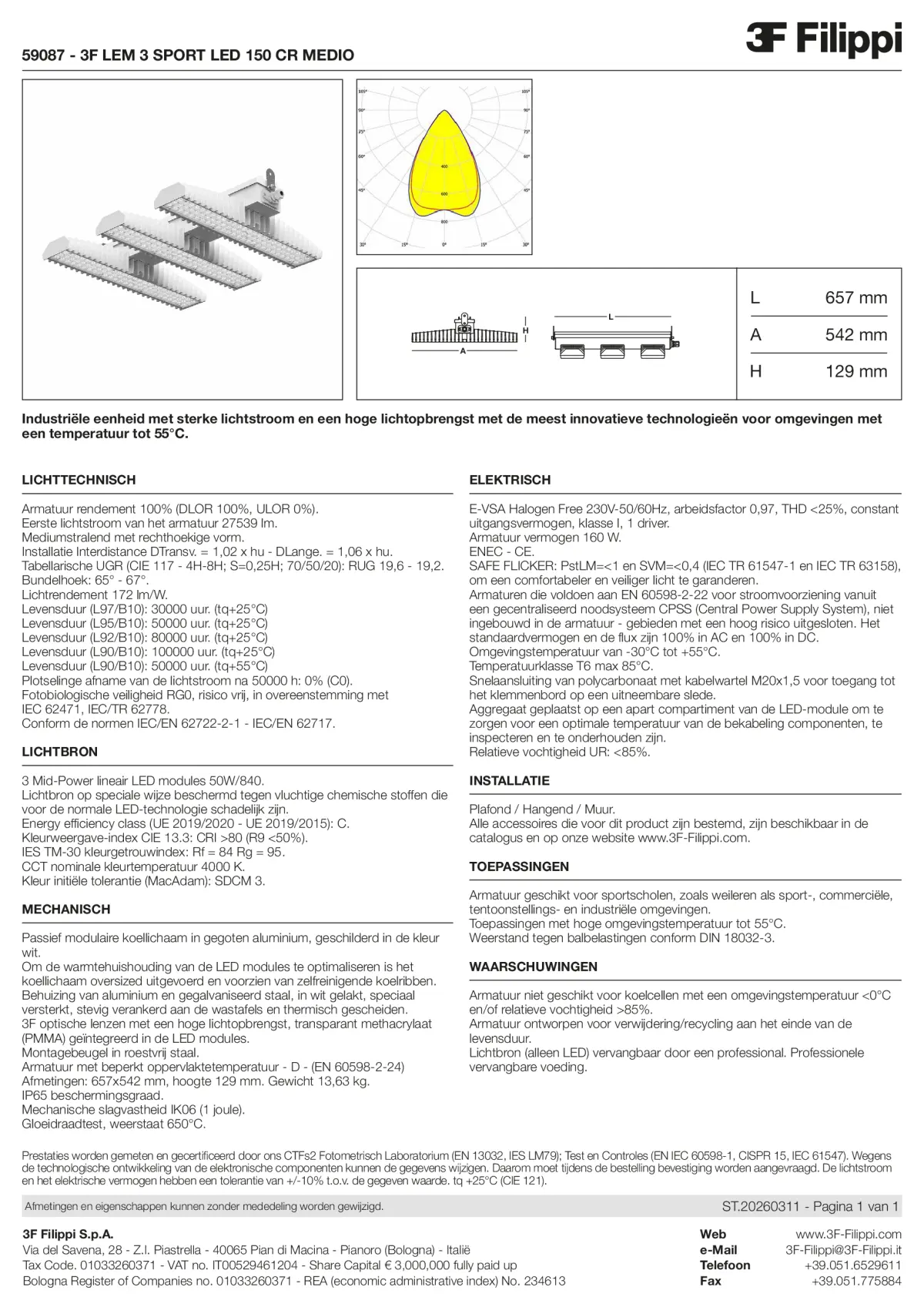 59087 - 3F LEM 3 SPORT LED 150 CR MEDIO - Datasheet - nl