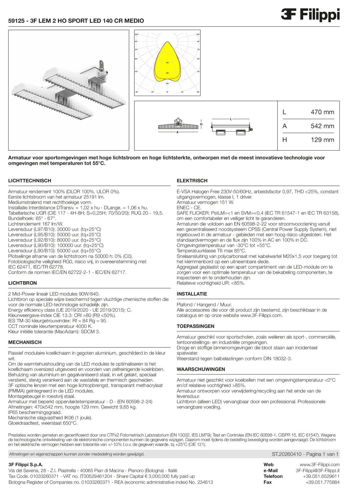 59125 - 3F LEM 2 HO SPORT LED 140 CR MEDIO - Datasheet - nl