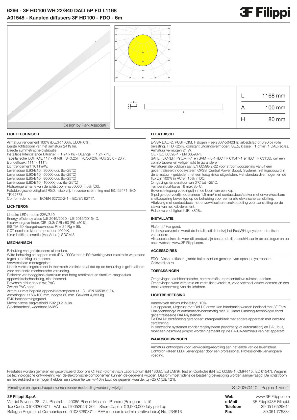 6266+A01548 - 3F HD100 WH 22-840 DALI 5P FD L1168 + FDO - Datasheet - nl