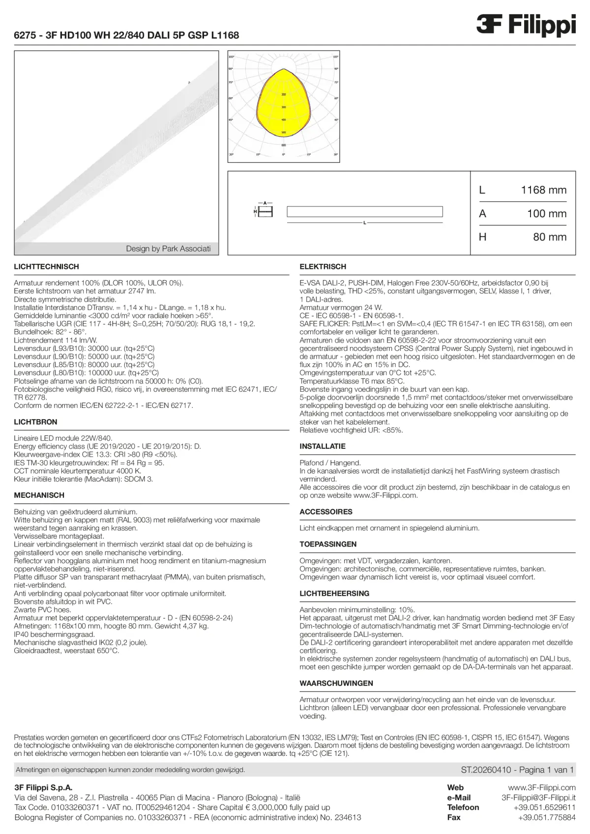6275 - 3F HD100 WH 22-840 DALI 5P GSP L1168 - Datasheet - nl