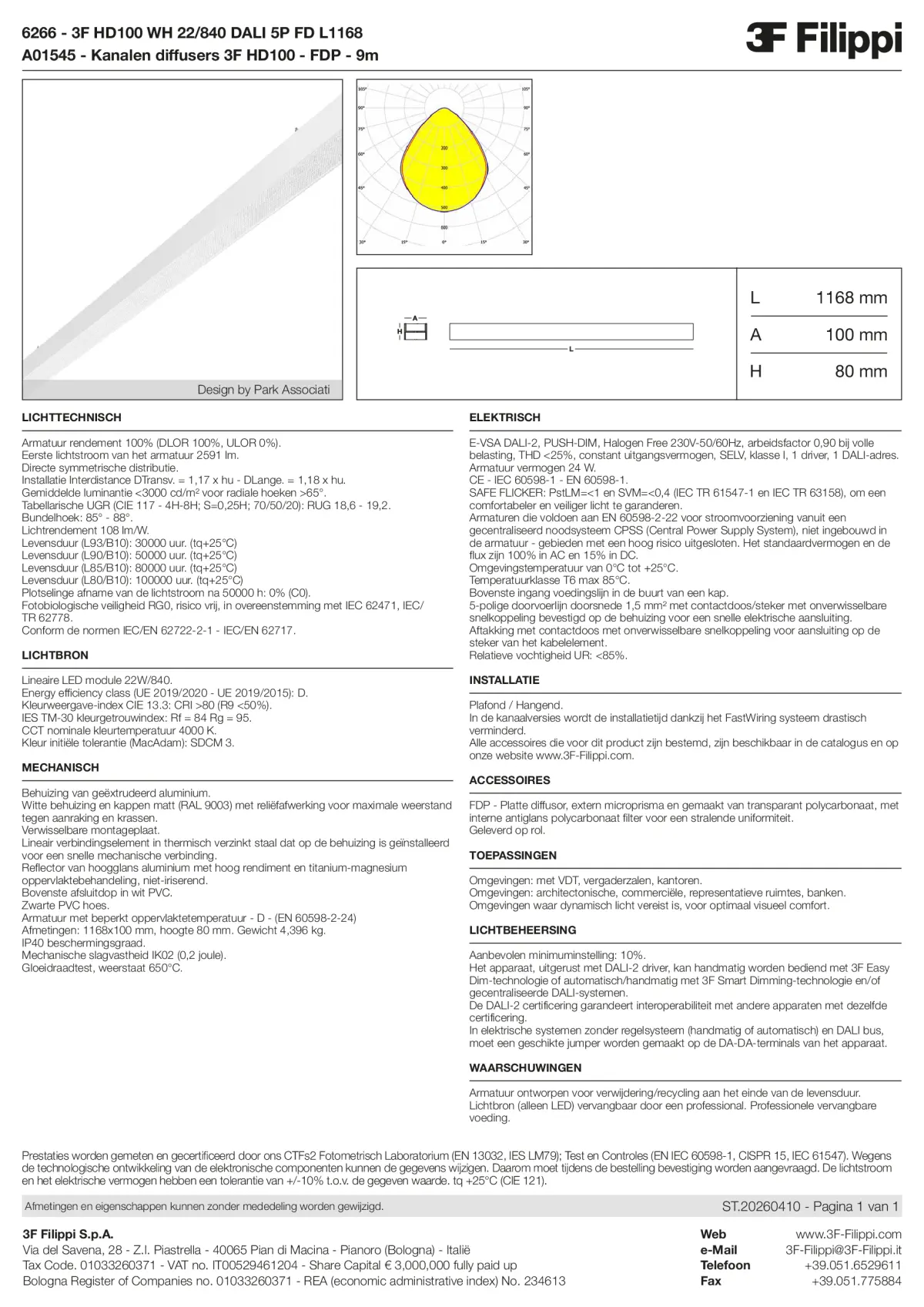 6266+A01545 - 3F HD100 WH 22-840 DALI 5P FD L1168 + FDP - Datasheet - nl