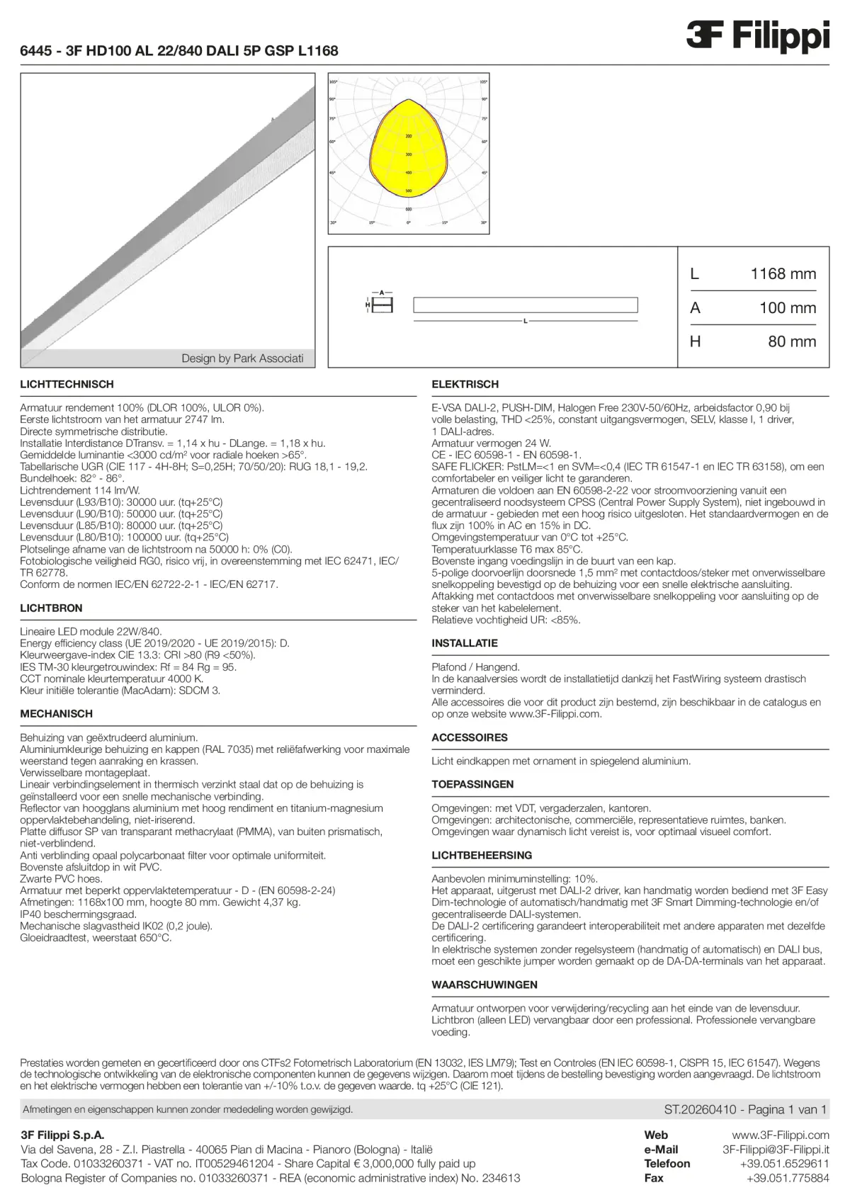 6445 - 3F HD100 AL 22-840 DALI 5P GSP L1168 - Datasheet - nl