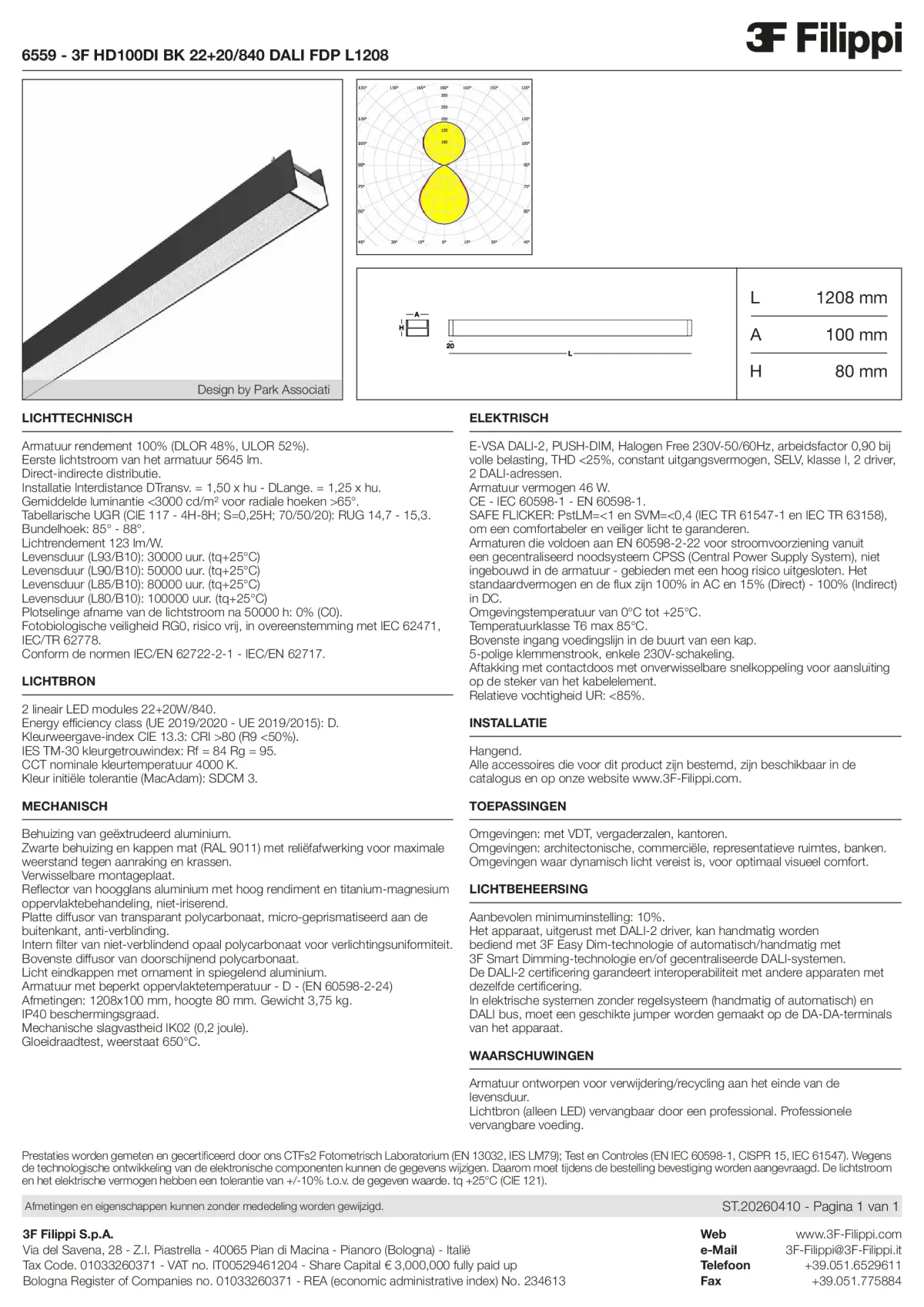 6559 - 3F HD100DI BK 22+20-840 DALI FDP L1208 - Datasheet - nl