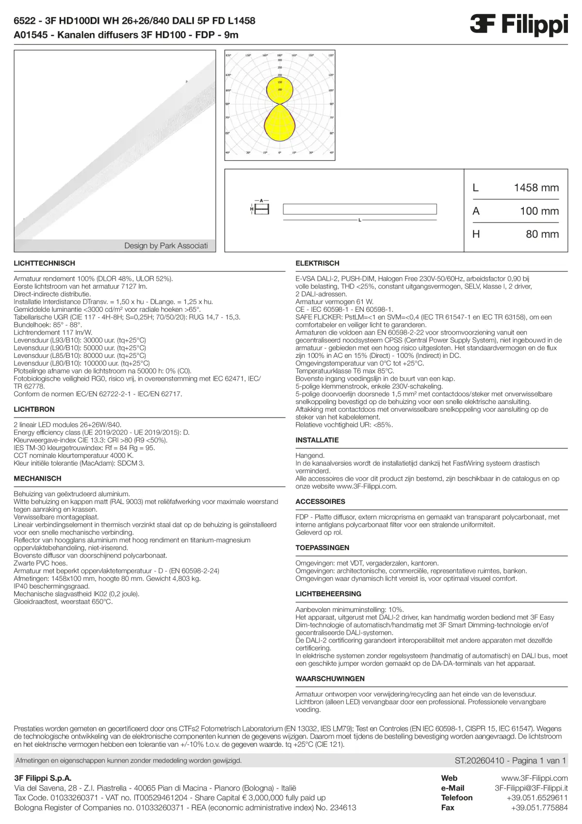 6522+A01545 - 3F HD100DI WH 26+26-840 DALI 5P FD L1458 + FDP - Datasheet - nl