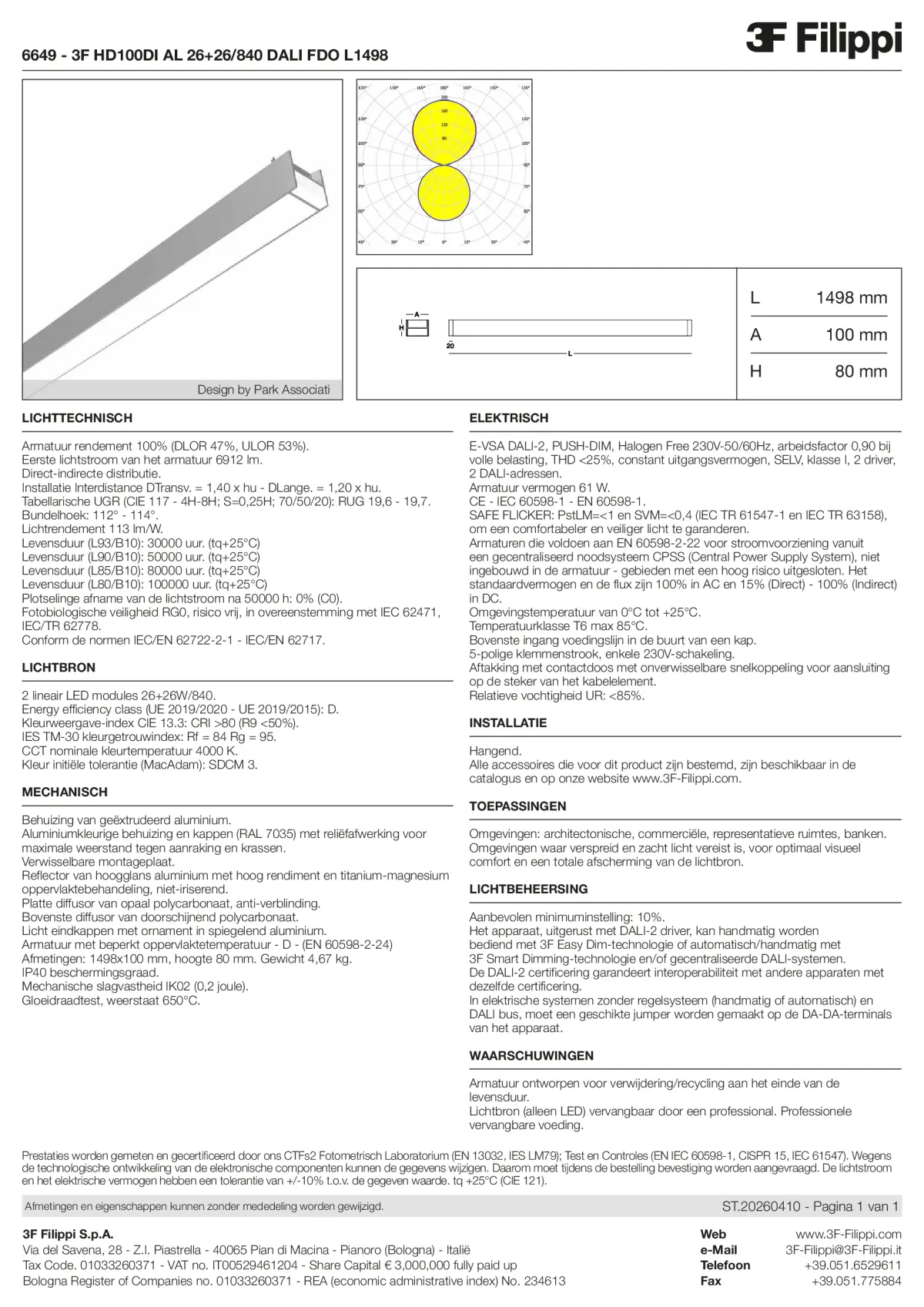 6649 - 3F HD100DI AL 26+26-840 DALI FDO L1498 - Datasheet - nl