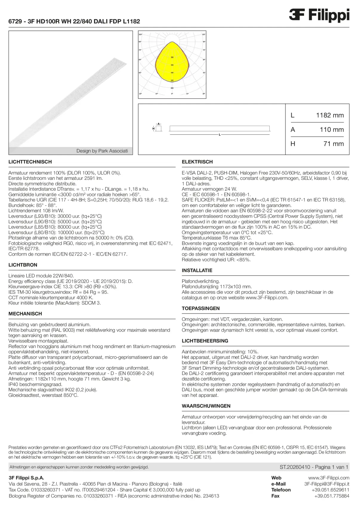 6729 - 3F HD100R WH 22-840 DALI FDP L1182 - Datasheet - nl