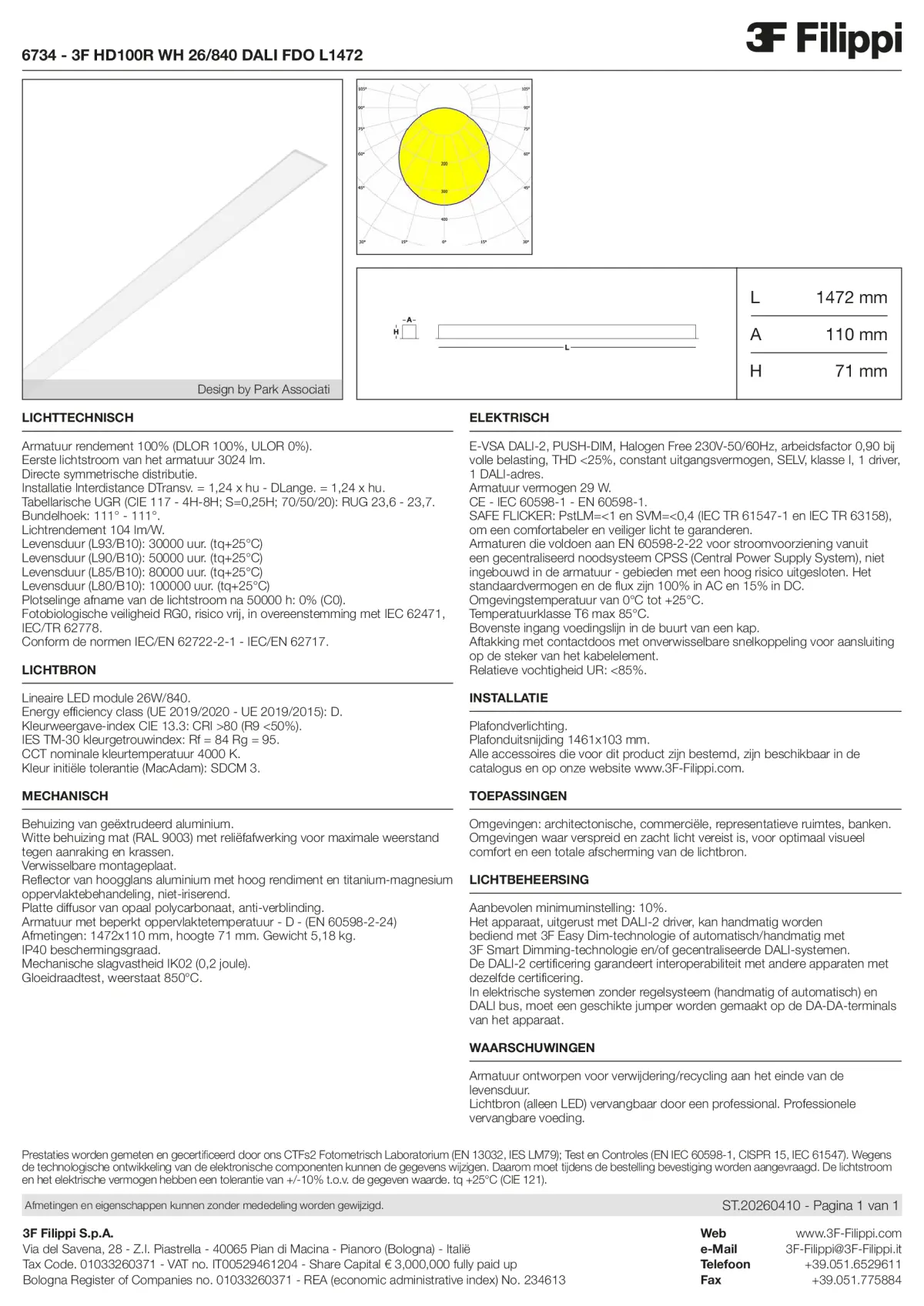 6734 - 3F HD100R WH 26-840 DALI FDO L1472 - Datasheet - nl
