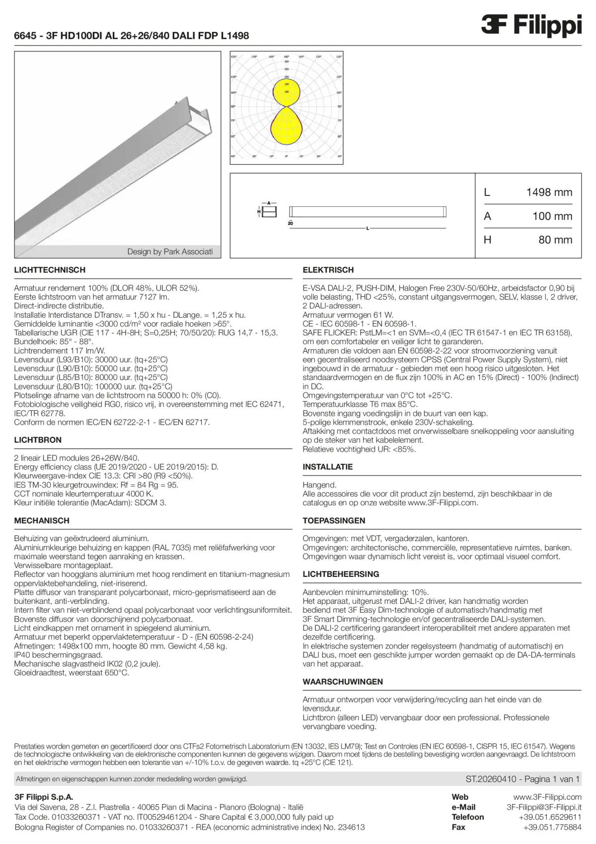 6645 - 3F HD100DI AL 26+26-840 DALI FDP L1498 - Datasheet - nl