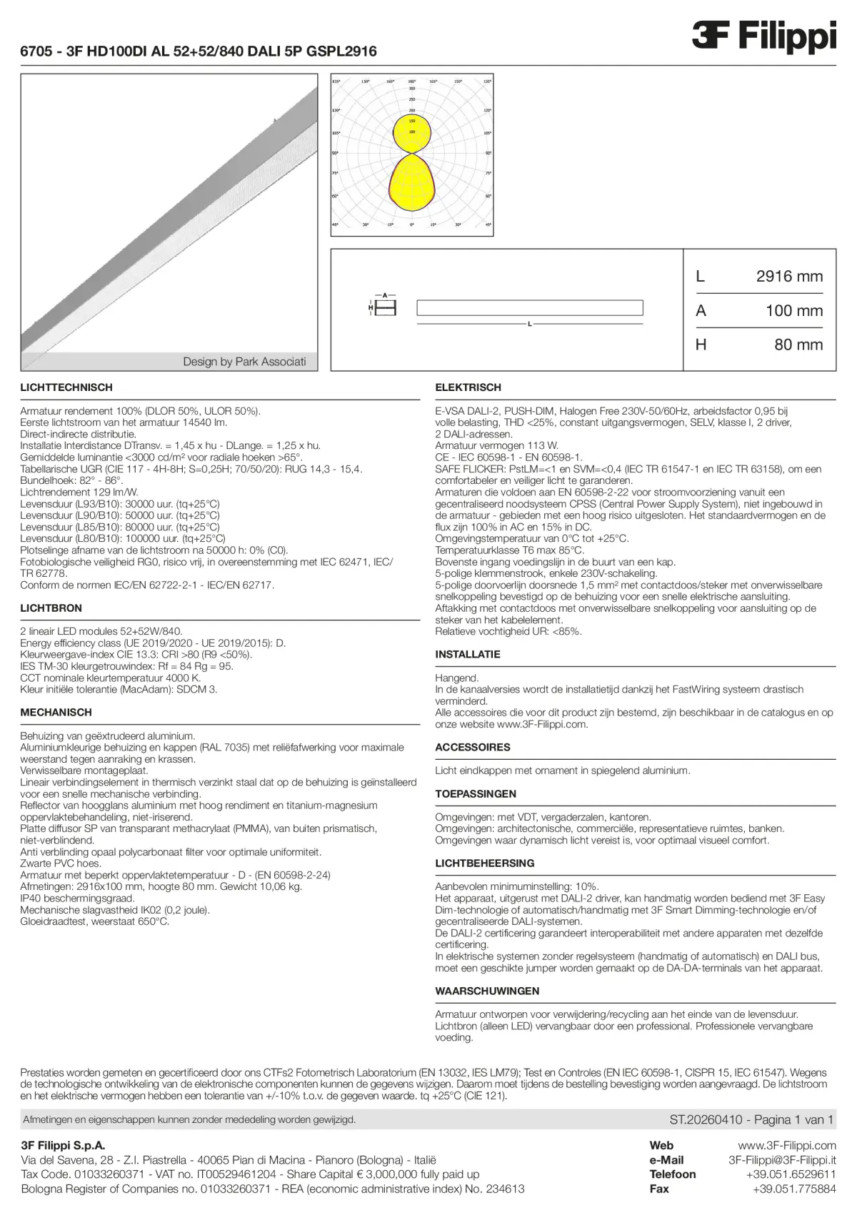 6705 - 3F HD100DI AL 52+52-840 DALI 5P GSPL2916 - Datasheet - nl