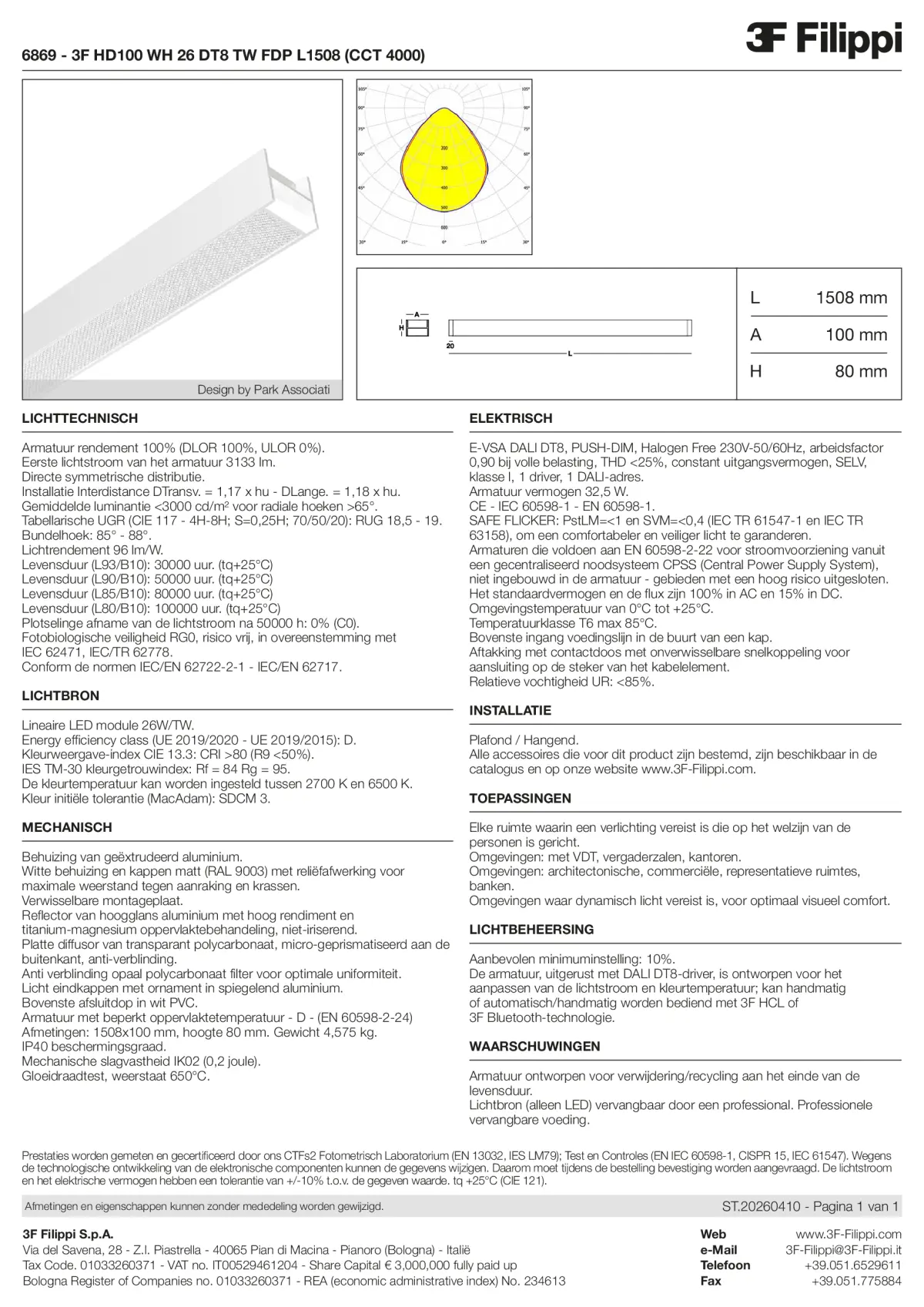 6869 - 3F HD100 WH 26 DT8 TW FDP L1508 (CCT 4000) - Datasheet - nl