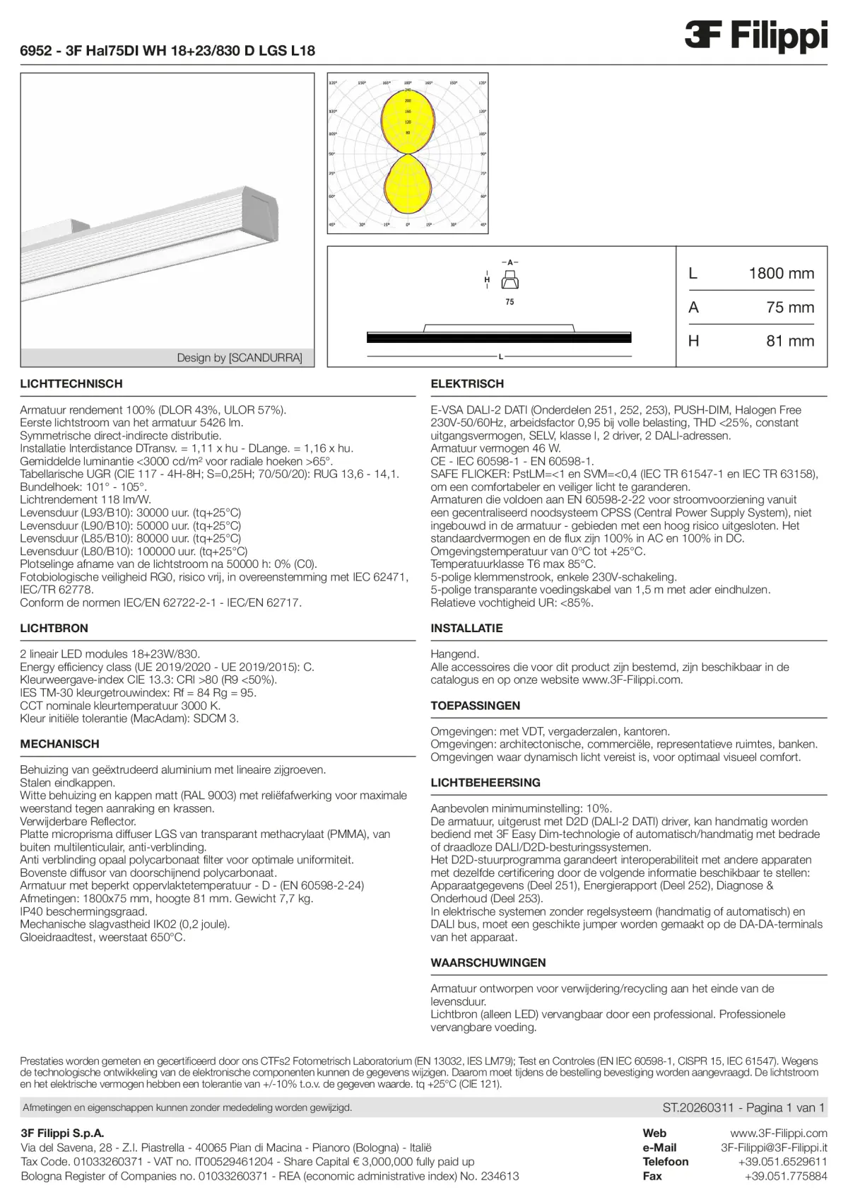 6952 - 3F Hal75DI WH 18+23-830 D LGS L18 - Datasheet - nl