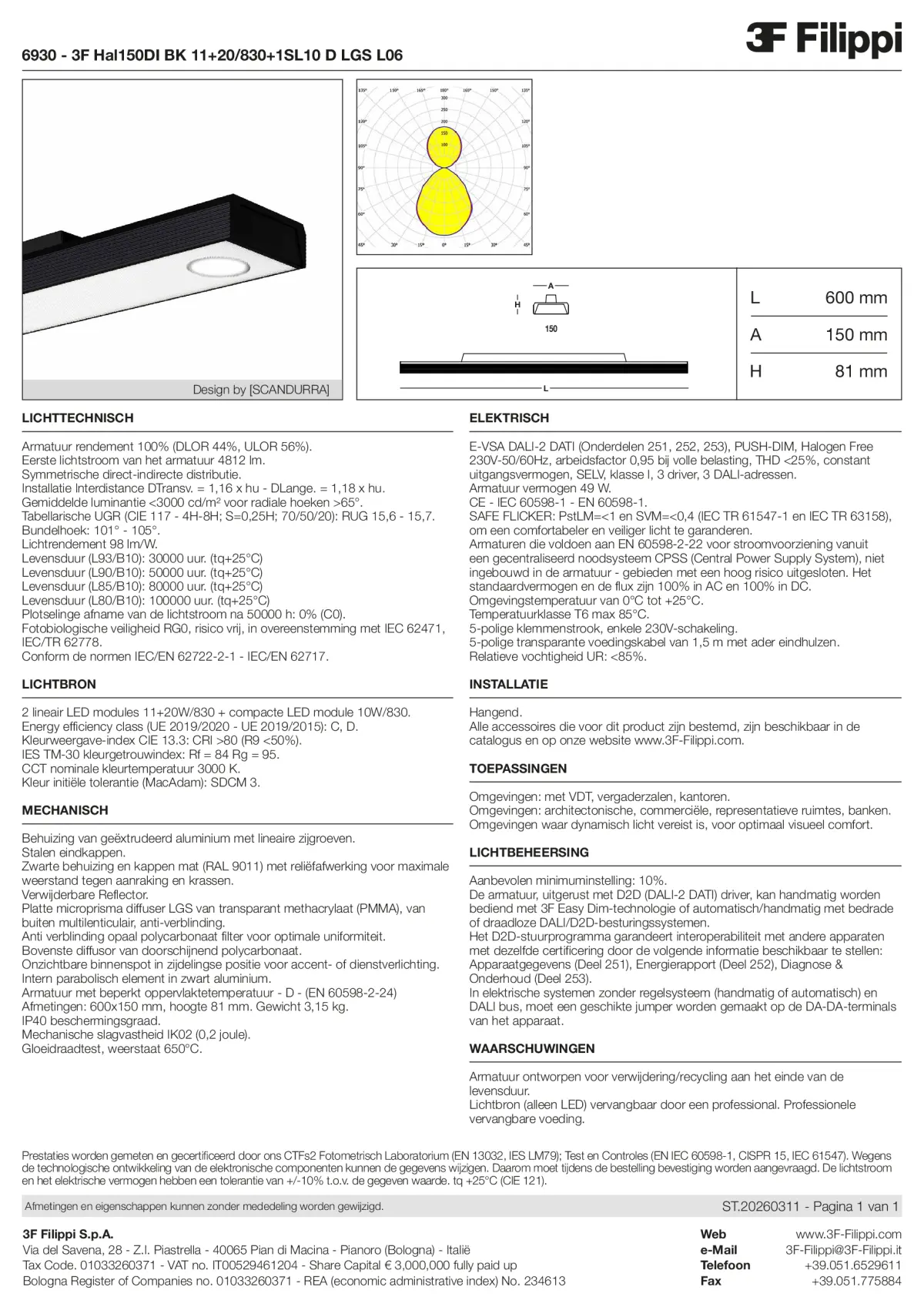 6930 - 3F Hal150DI BK 11+20-830+1SL10 D LGS L06 - Datasheet - nl