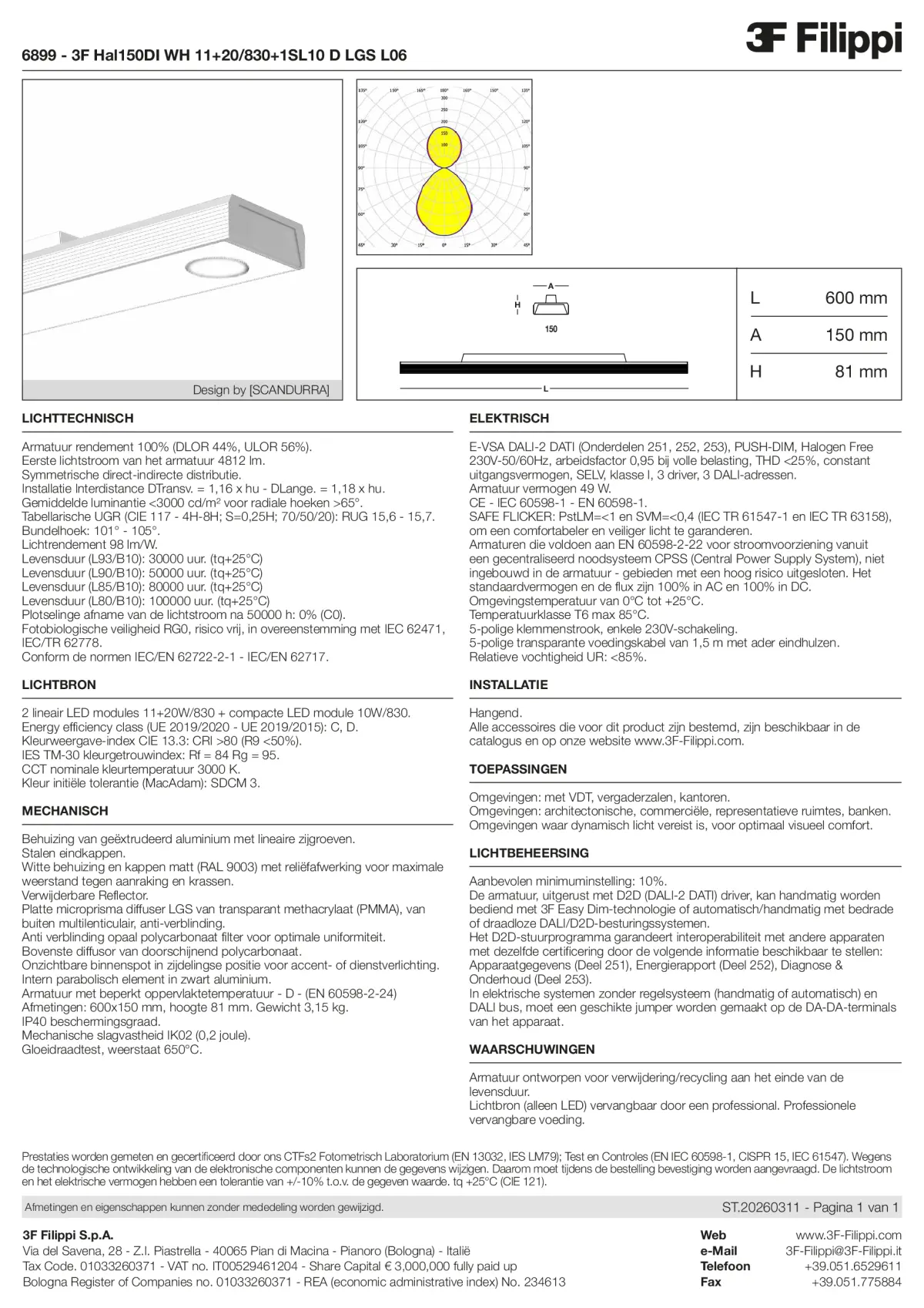 6899 - 3F Hal150DI WH 11+20-830+1SL10 D LGS L06 - Datasheet - nl