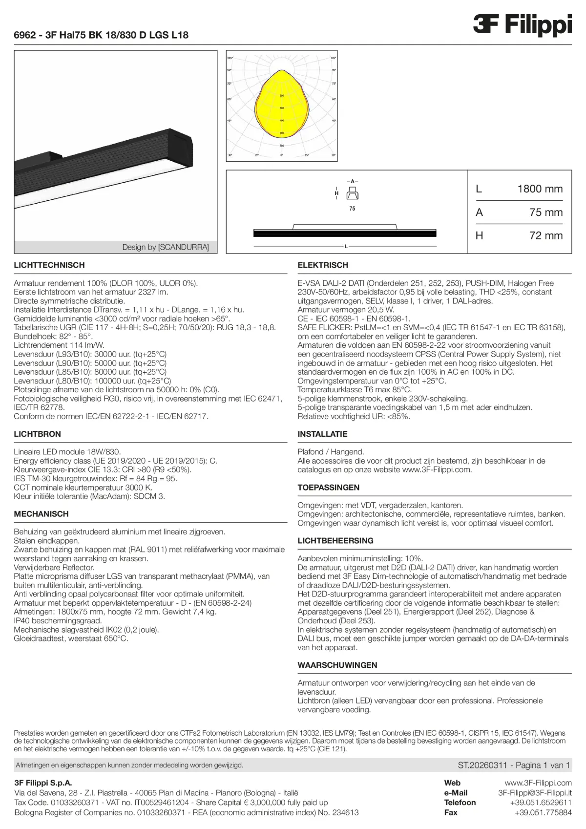 6962 - 3F Hal75 BK 18-830 D LGS L18 - Datasheet - nl