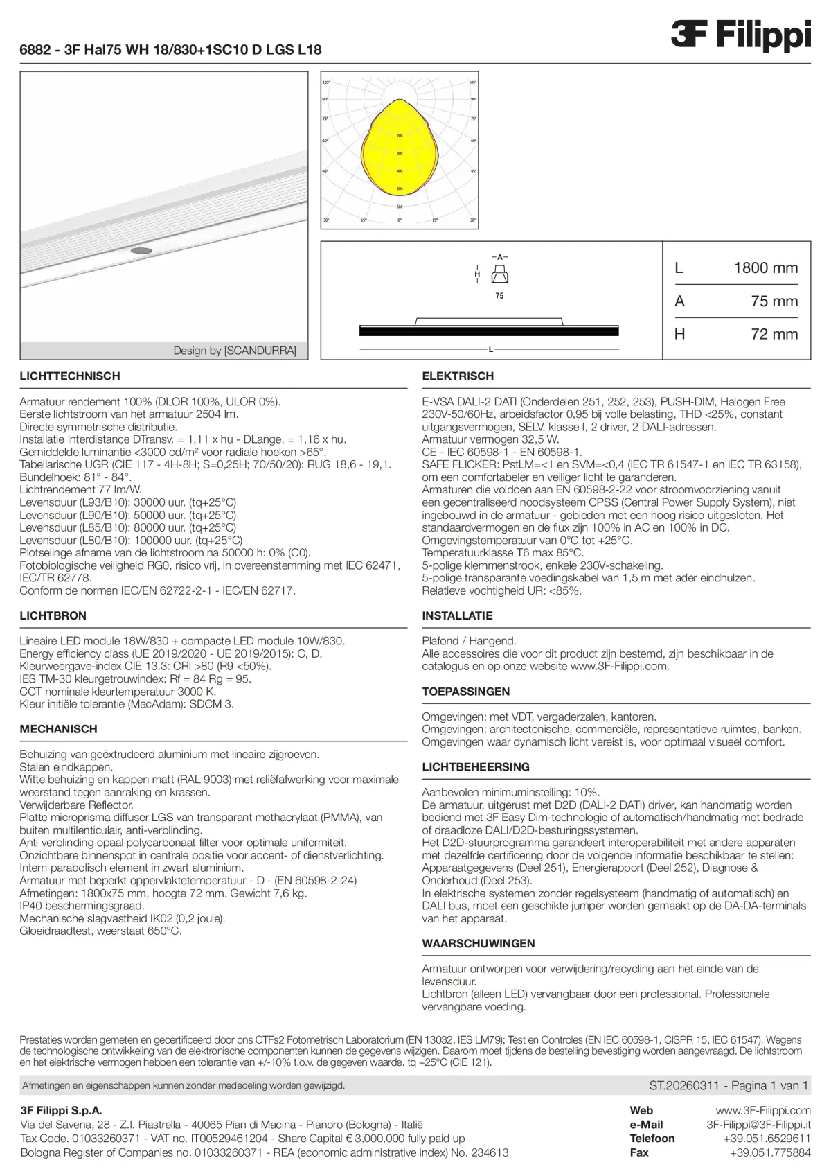 6882 - 3F Hal75 WH 18-830+1SC10 D LGS L18 - Datasheet - nl