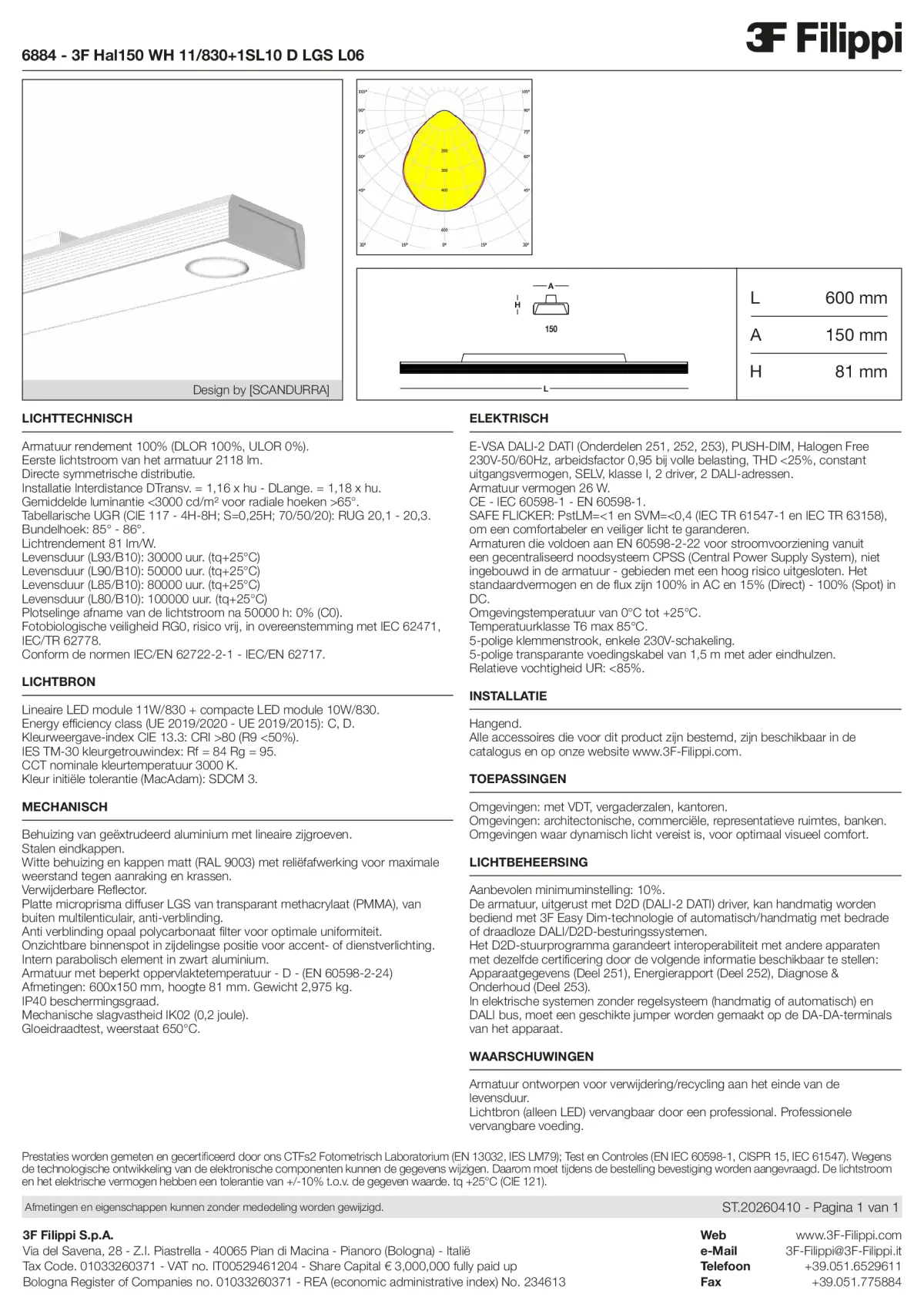 6884 - 3F Hal150 WH 11-830+1SL10 D LGS L06 - Datasheet - nl