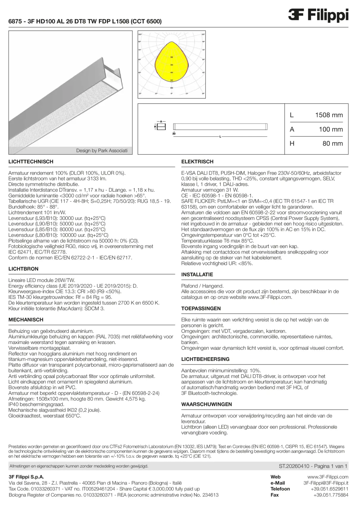6875 - 3F HD100 AL 26 DT8 TW FDP L1508 (CCT 6500) - Datasheet - nl