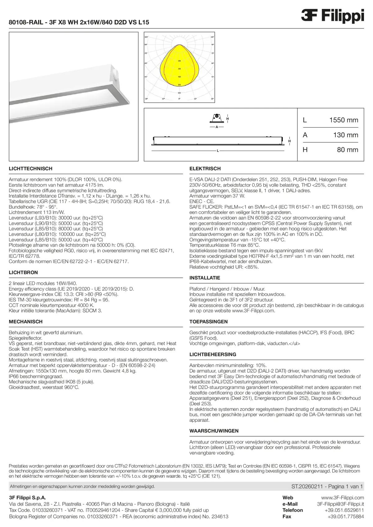 80108-RAIL - 3F X8 WH 2x16W-840 D2D VS L15 - Datasheet - nl