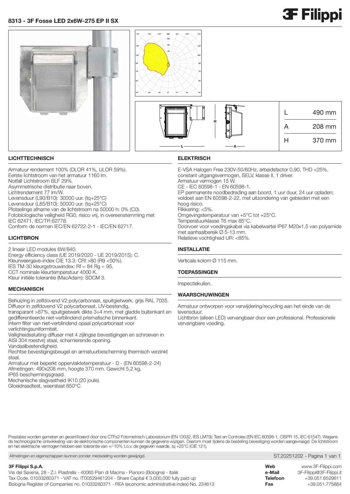 8313 - 3F Fosse LED 2x6W-275 EP II SX - Datasheet - nl