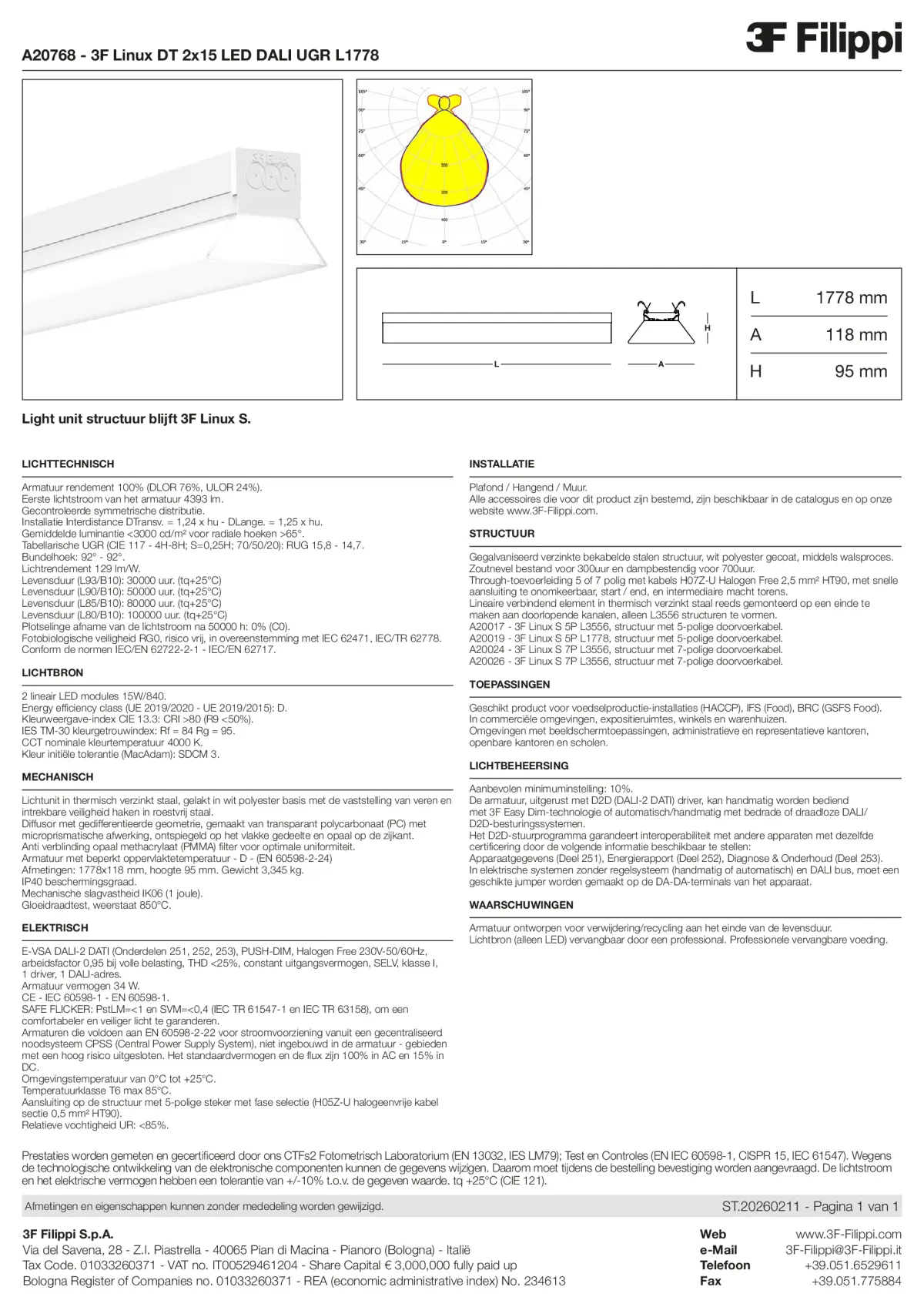 A20768 - 3F Linux DT 2x15 LED DALI UGR L1778 - Datasheet - nl
