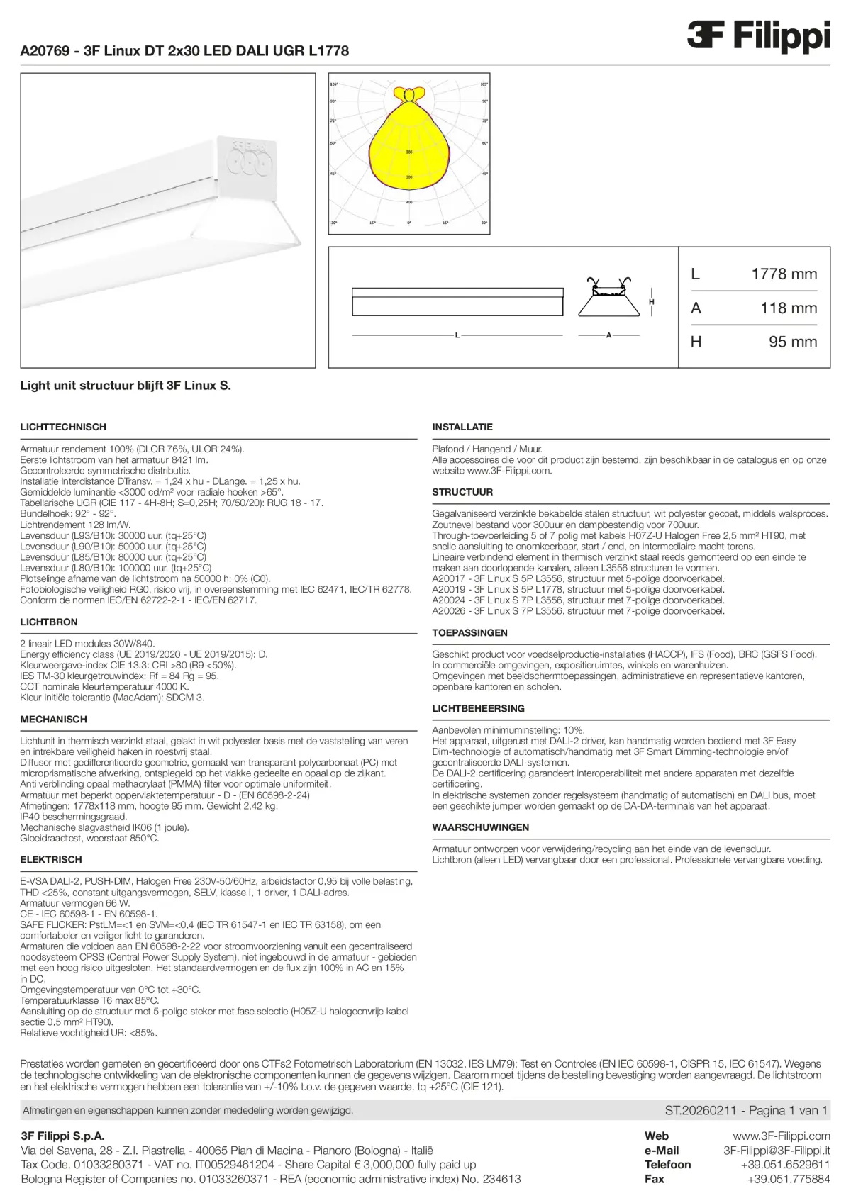 A20769 - 3F Linux DT 2x30 LED DALI UGR L1778 - Datasheet - nl