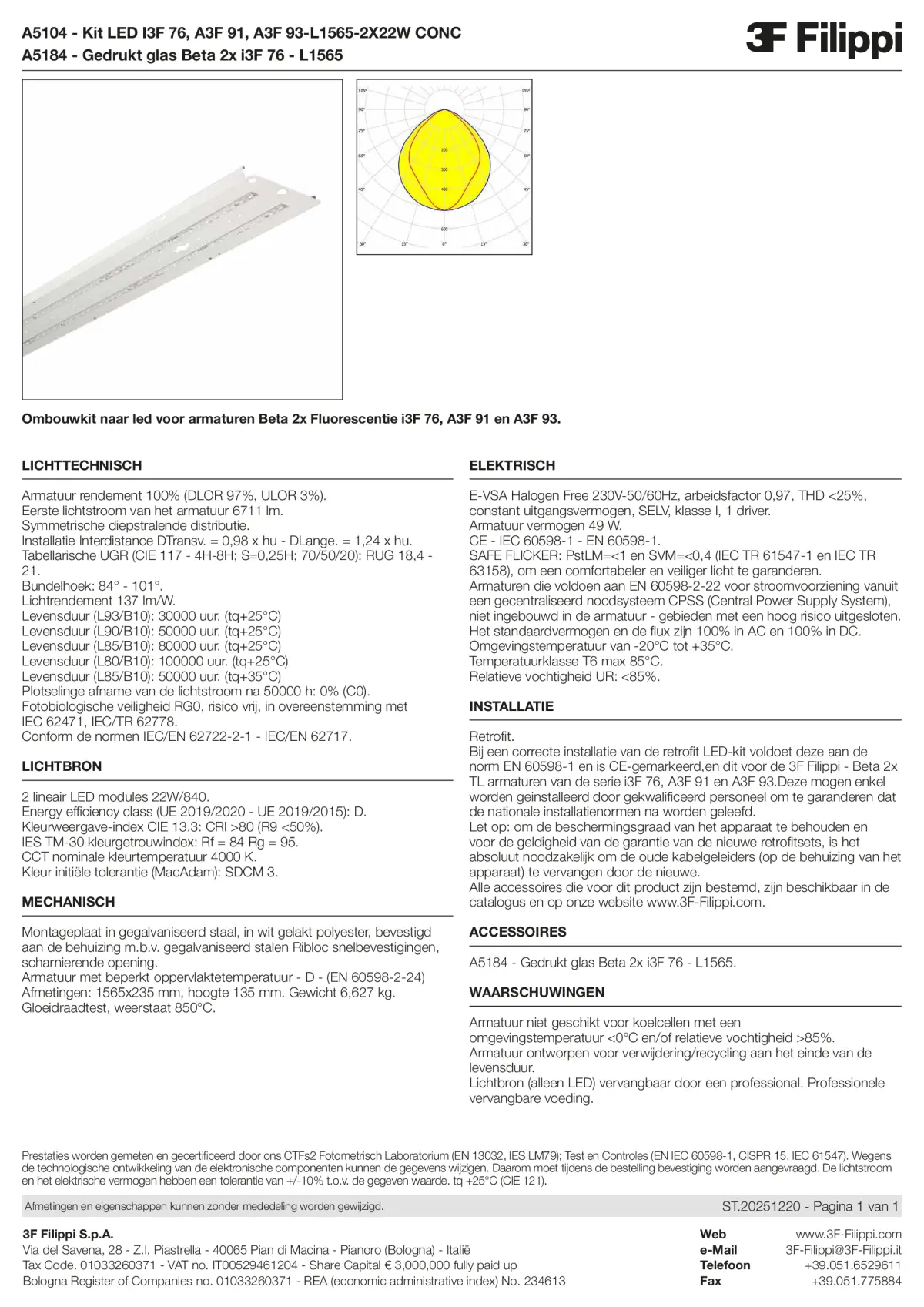 A5104+A5184 - Kit LED I3F 76, A3F 91, A3F 93-L1565-2X22W CONC + VS - Datasheet - nl