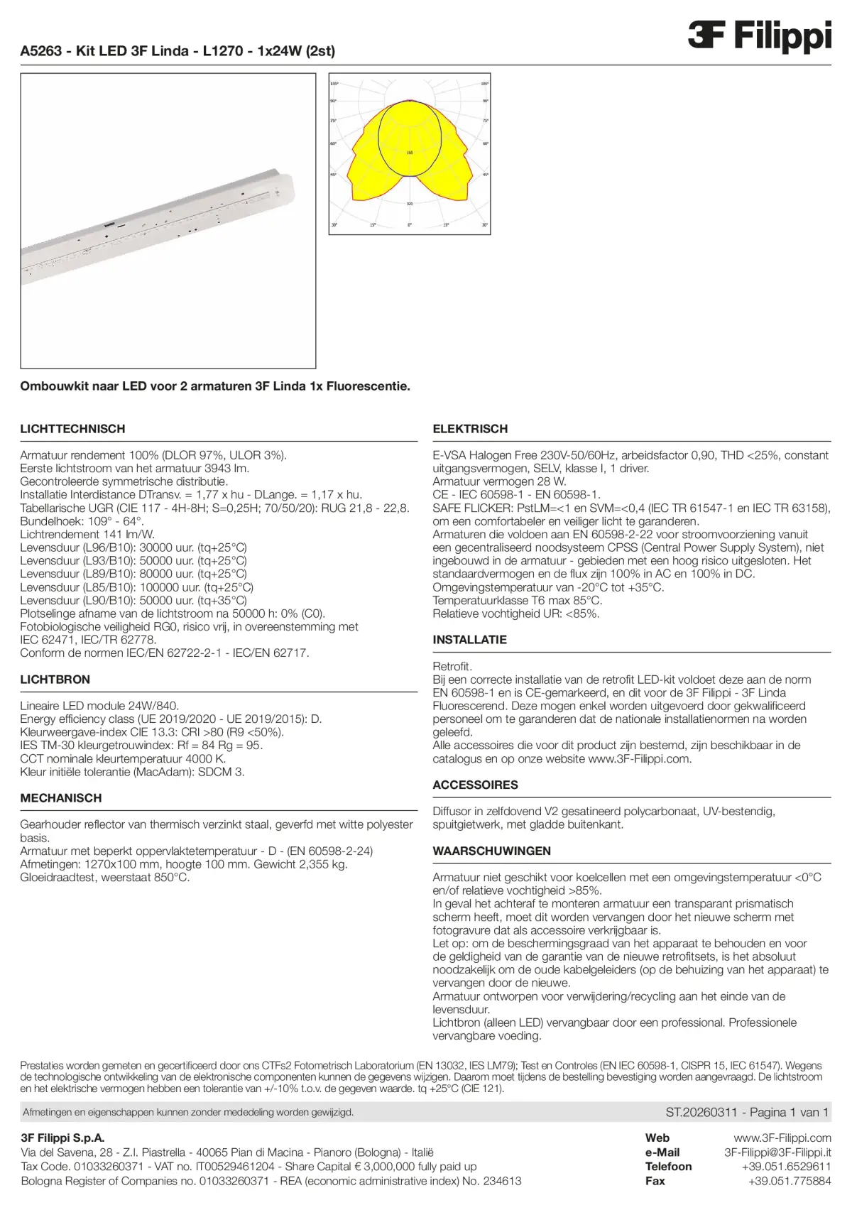 A5263 - Kit LED 3F Linda - L1270 - 1x24W (2pz) - Datasheet - nl