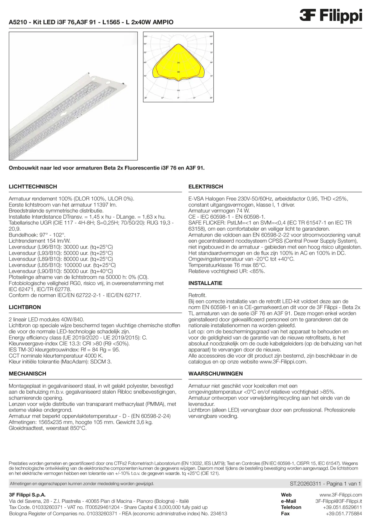 A5210 - Kit LED i3F 76,A3F 91 - L1565 - L 2x40W AMPIO - Datasheet - nl