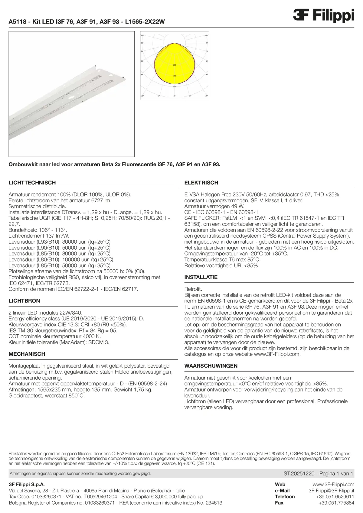 A5118 - Kit LED I3F 76, A3F 91, A3F 93 - L1565-2X22W - Datasheet - nl