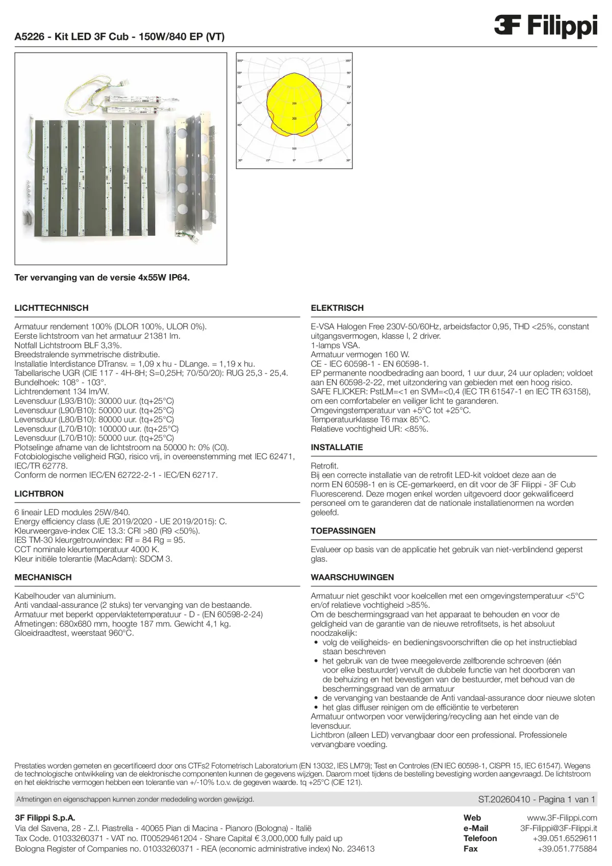 A5226 - Kit LED 3F Cub - 150W-840 EP (VT) - Datasheet - nl