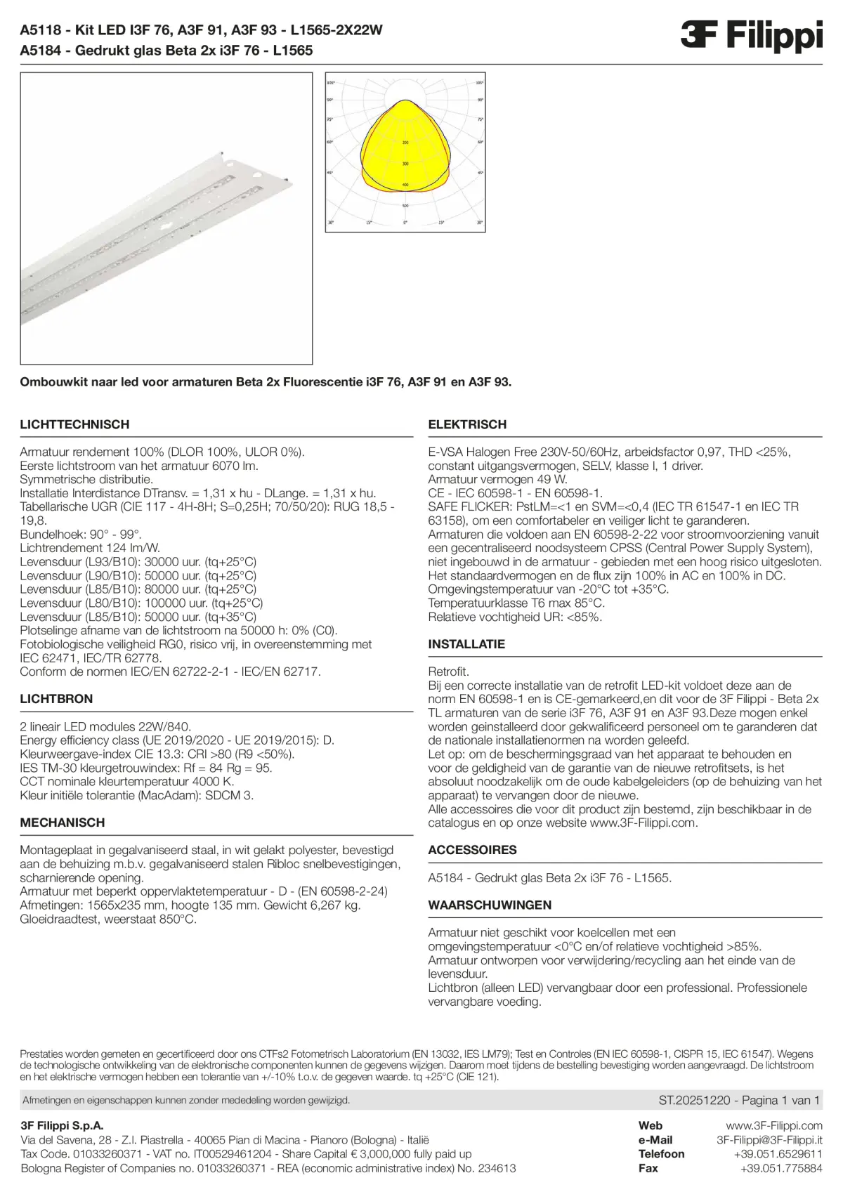 A5118+A5184 - Kit LED I3F 76, A3F 91, A3F 93 - L1565-2X22W + VS - Datasheet - nl