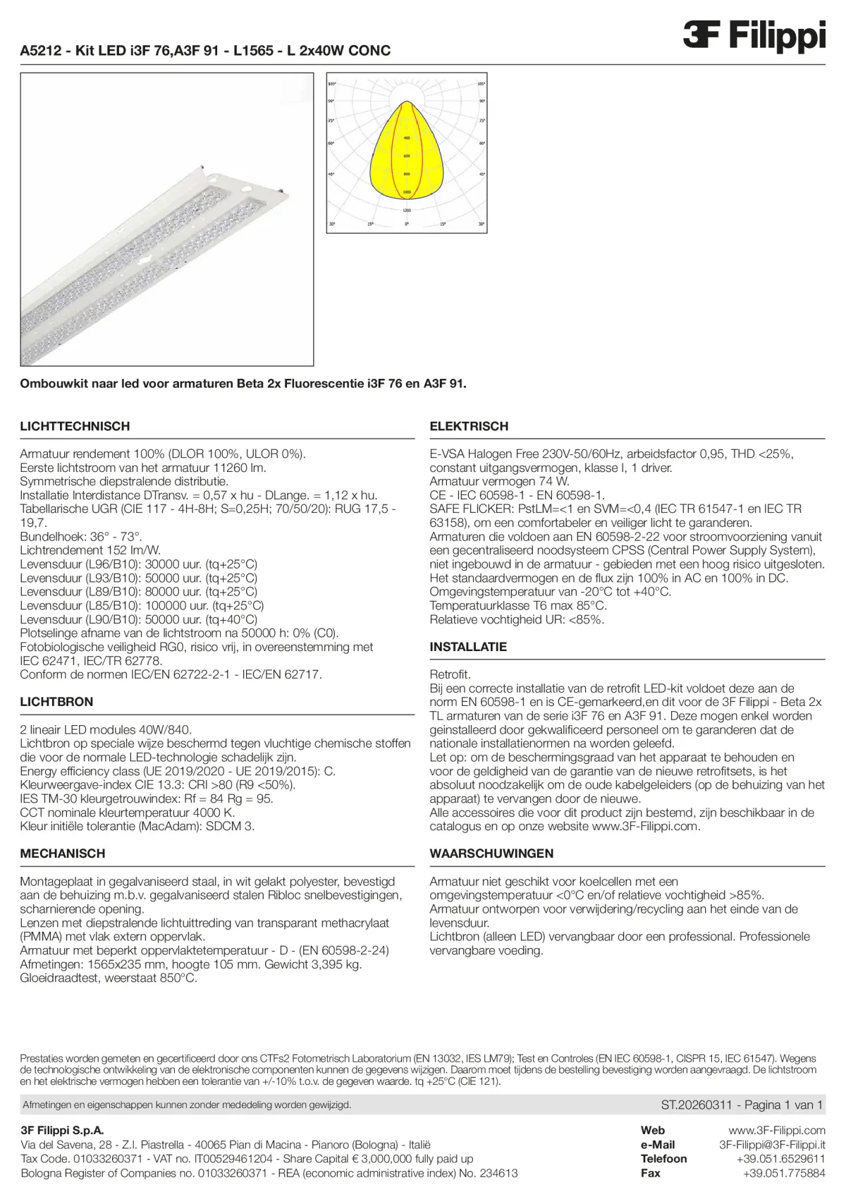 A5212 - Kit LED i3F 76,A3F 91 - L1565 - L 2x40W CONC - Datasheet - nl