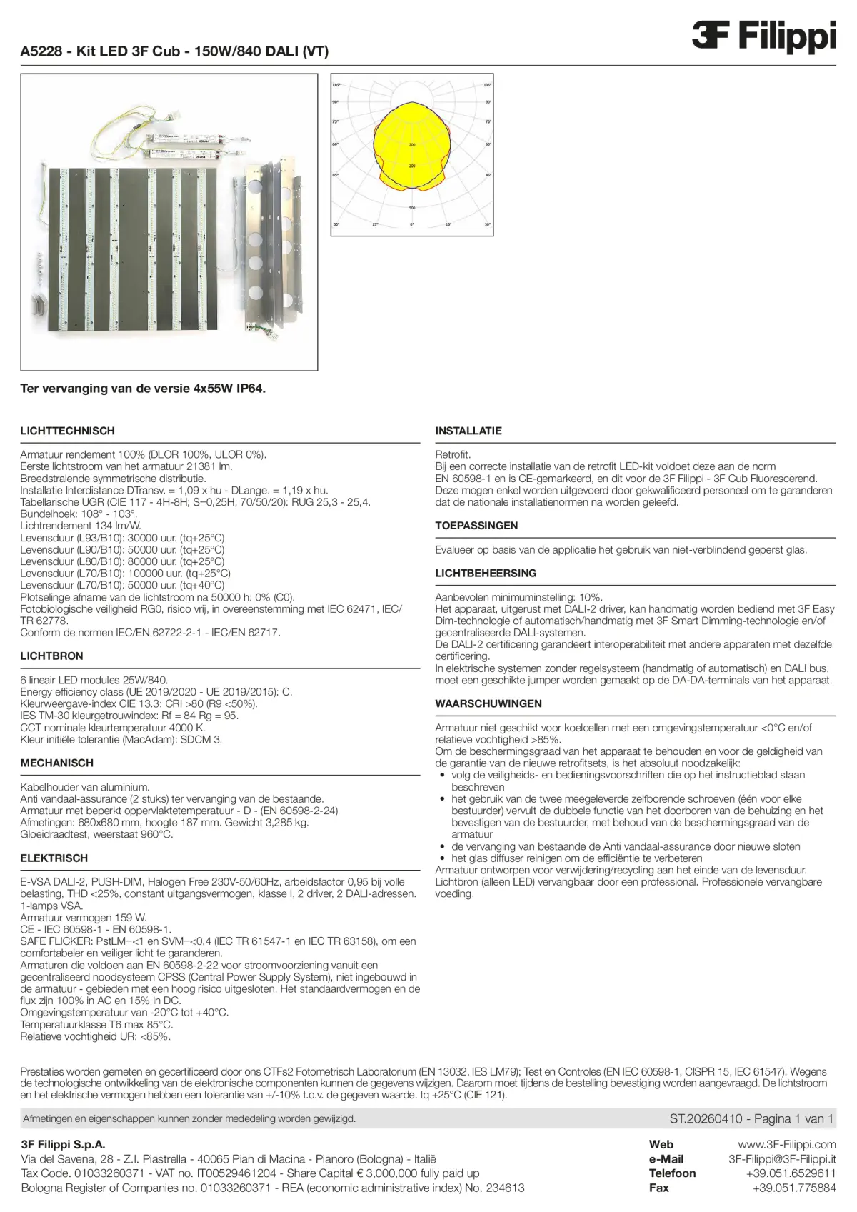 A5228 - Kit LED 3F Cub - 150W-840 DALI (VT) - Datasheet - nl