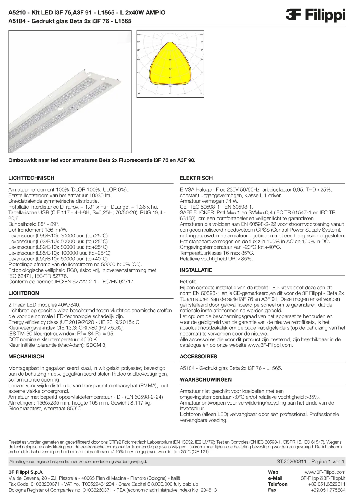 A5210+A5184 - Kit LED i3F 76,A3F 91 - L1565 - L 2x40W AMPIO + VS - Datasheet - nl