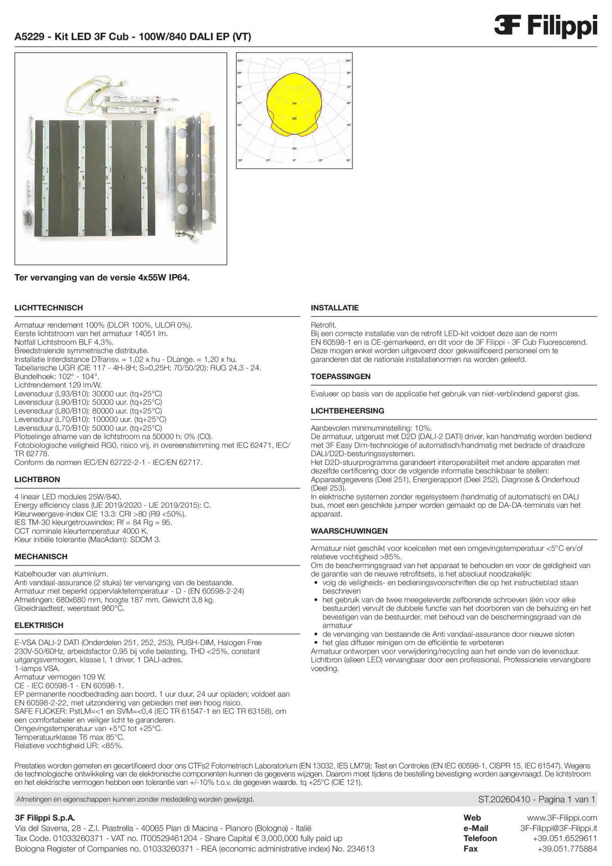 A5229 - Kit LED 3F Cub - 100W-840 DALI EP (VT) - Datasheet - nl