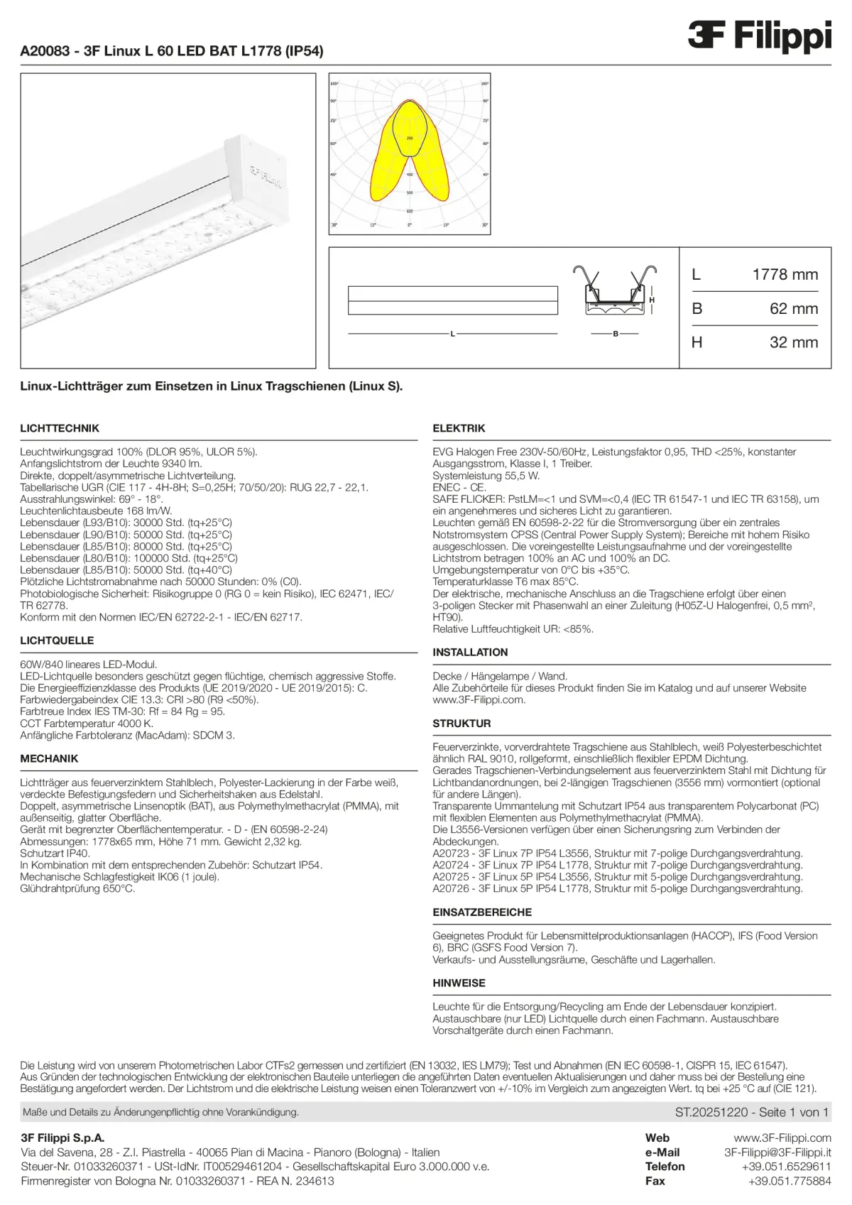 A20083 - 3F Linux L 60 LED BAT L1778 (IP54) - Datasheet - de