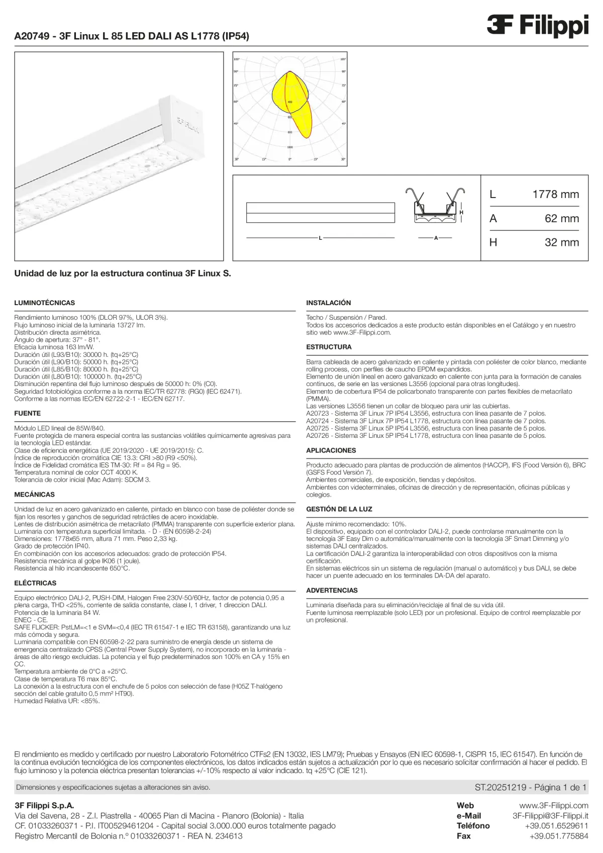 A20749 - 3F Linux L 85 LED DALI AS L1778 (IP54) - Datasheet - es
