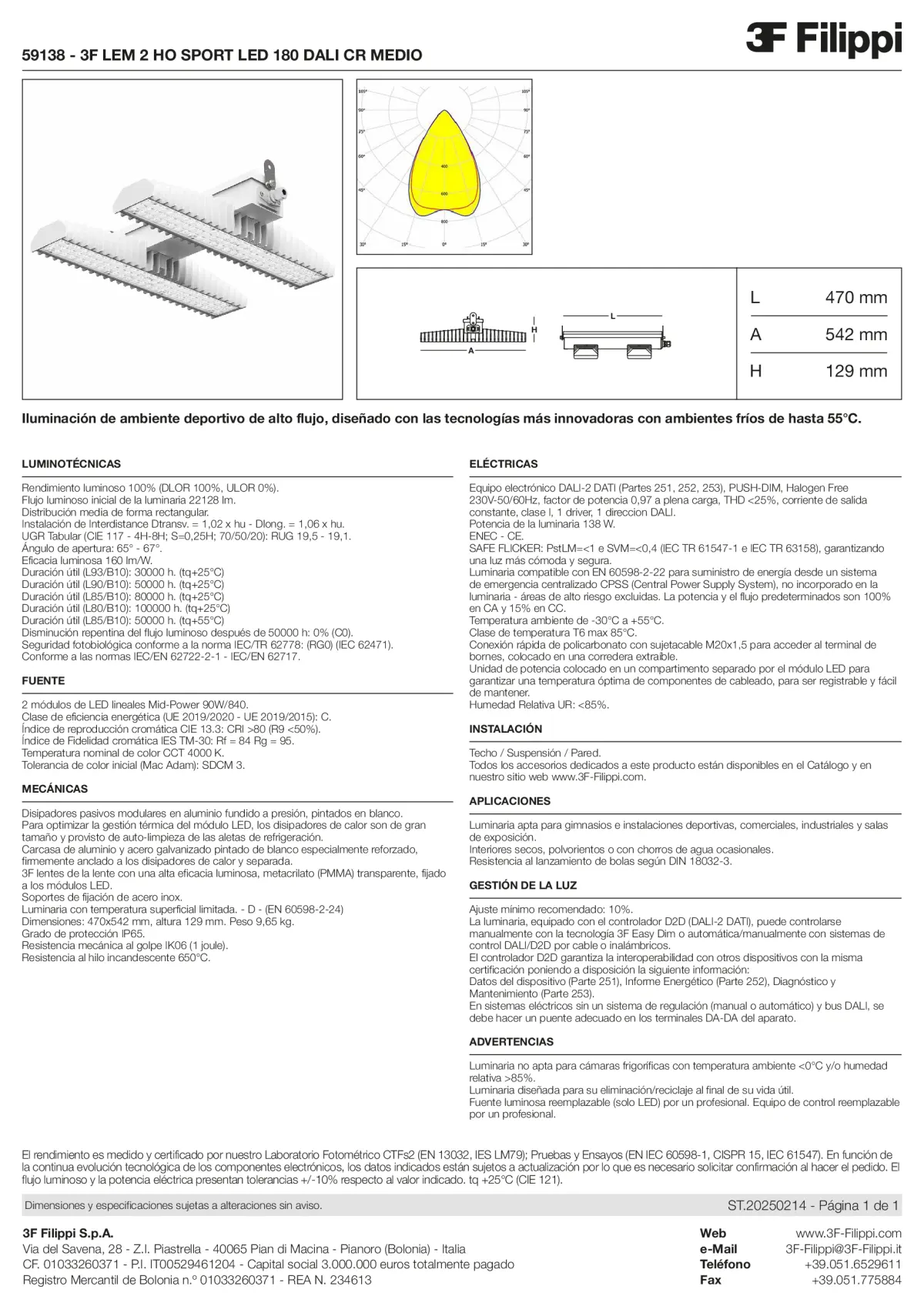 59138 - 3F LEM 2 HO SPORT LED 180 DALI CR MEDIO - Datasheet - es