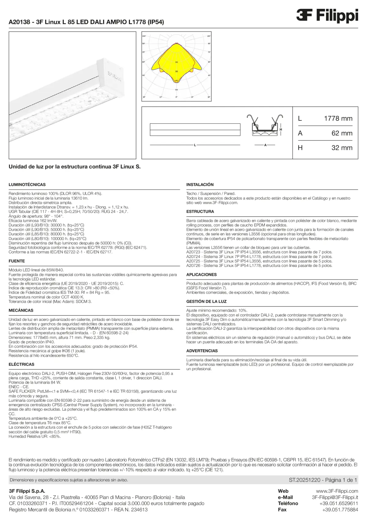 A20138 - 3F Linux L 85 LED DALI AMPIO L1778 (IP54) - Datasheet - es