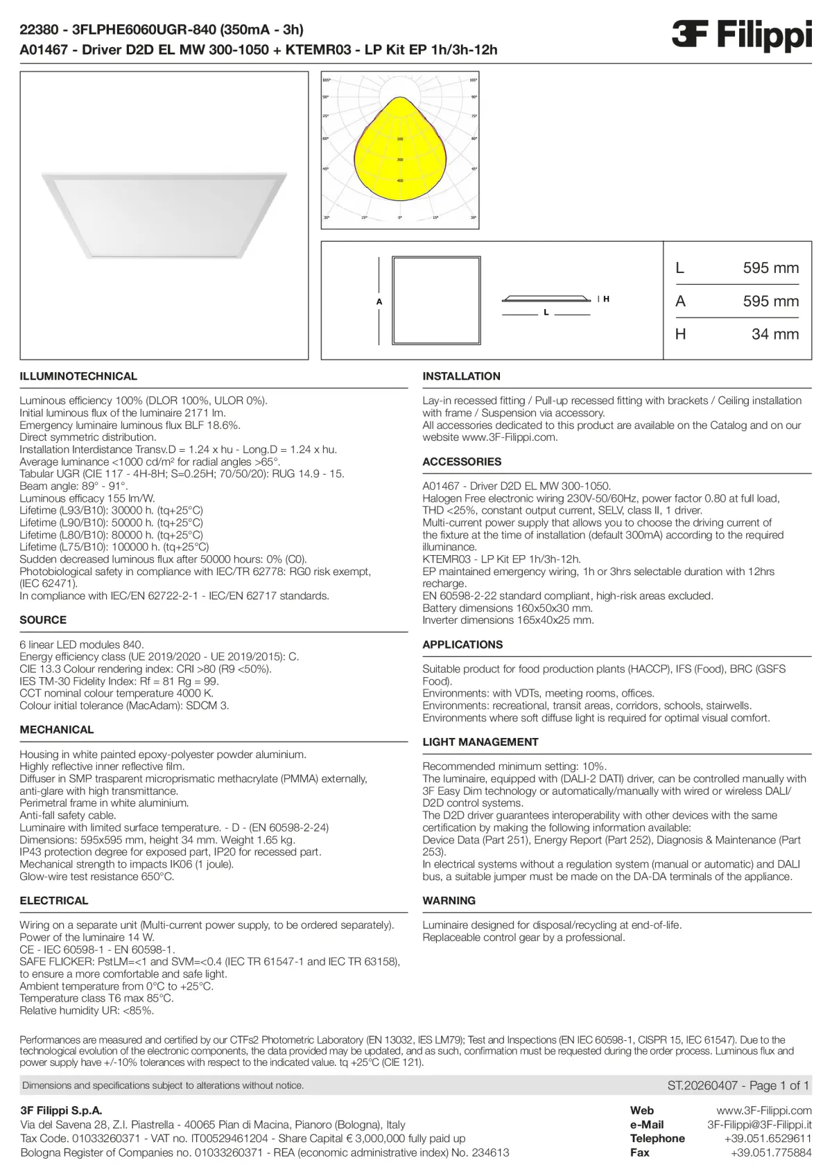 22380+A01467+KTEMR03 - 3FLPHE6060UGR-840 (350mA - 3h) + D2D EL MW 300-1050 + Kit EP 1h-3h - Datasheet - en