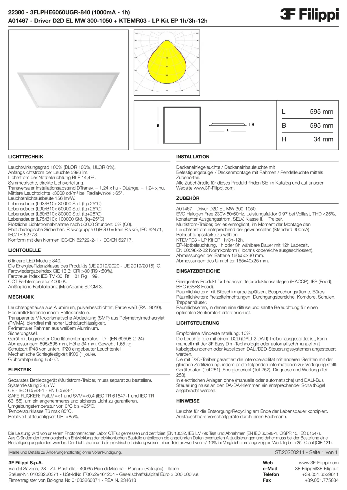 22380+A01467+KTEMR03 - 3FLPHE6060UGR-840 (1000mA - 1h) + D2D EL MW 300-1050 + Kit EP 1h-3h - Datasheet - de