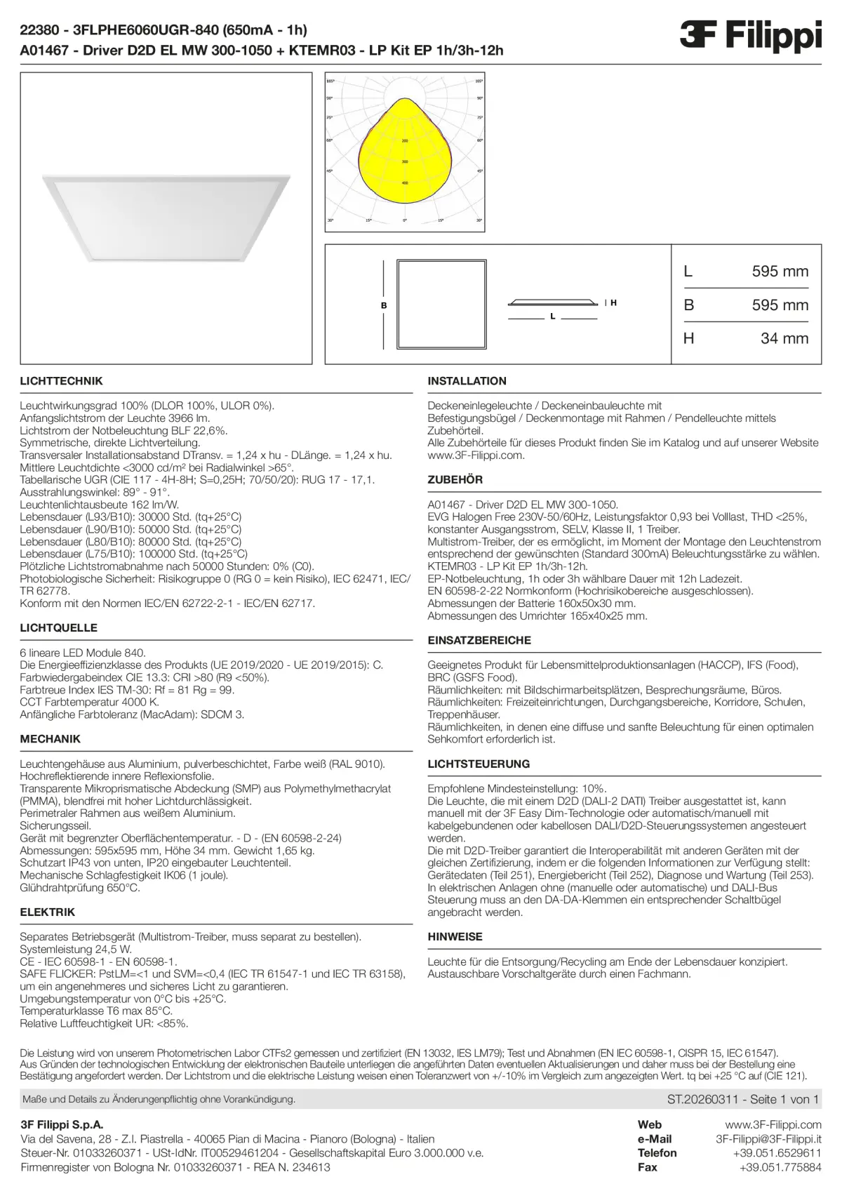 22380+A01467+KTEMR03 - 3FLPHE6060UGR-840 (650mA - 1h) + D2D EL MW 300-1050 + Kit EP 1h-3h - Datasheet - de