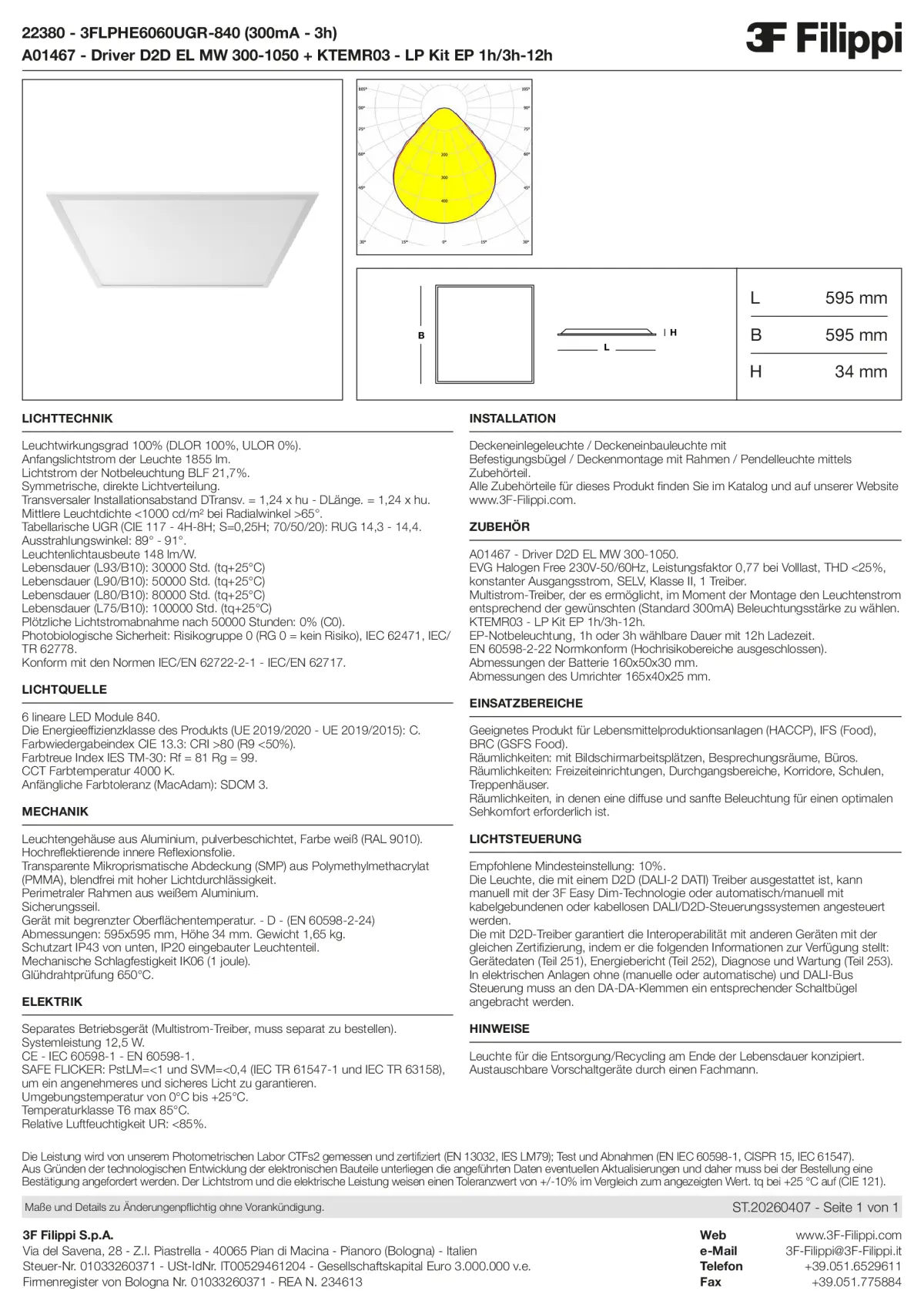 22380+A01467+KTEMR03 - 3FLPHE6060UGR-840 (300mA - 3h) + D2D EL MW 300-1050 + Kit EP 1h-3h - Datasheet - de