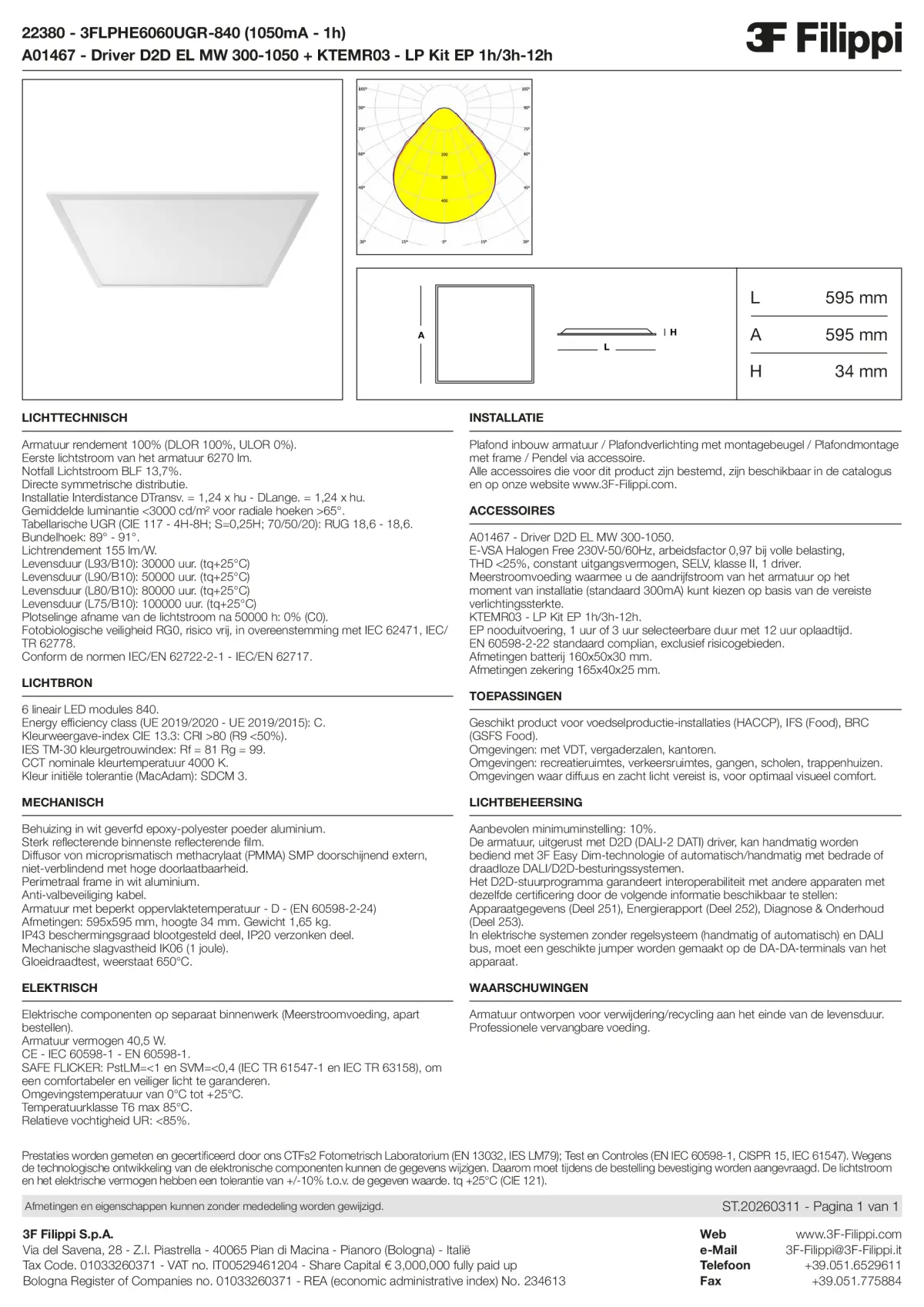 22380+A01467+KTEMR03 - 3FLPHE6060UGR-840 (1050mA - 1h) + D2D EL MW 300-1050 + Kit EP 1h-3h - Datasheet - nl