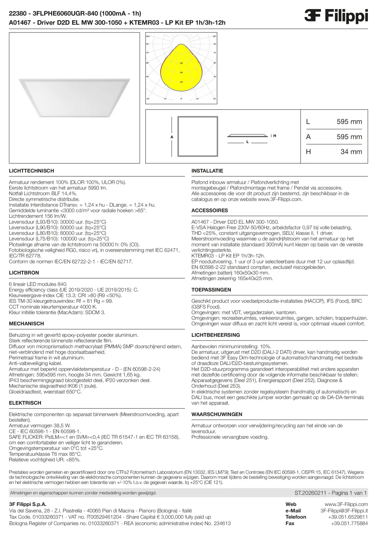 22380+A01467+KTEMR03 - 3FLPHE6060UGR-840 (1000mA - 1h) + D2D EL MW 300-1050 + Kit EP 1h-3h - Datasheet - nl